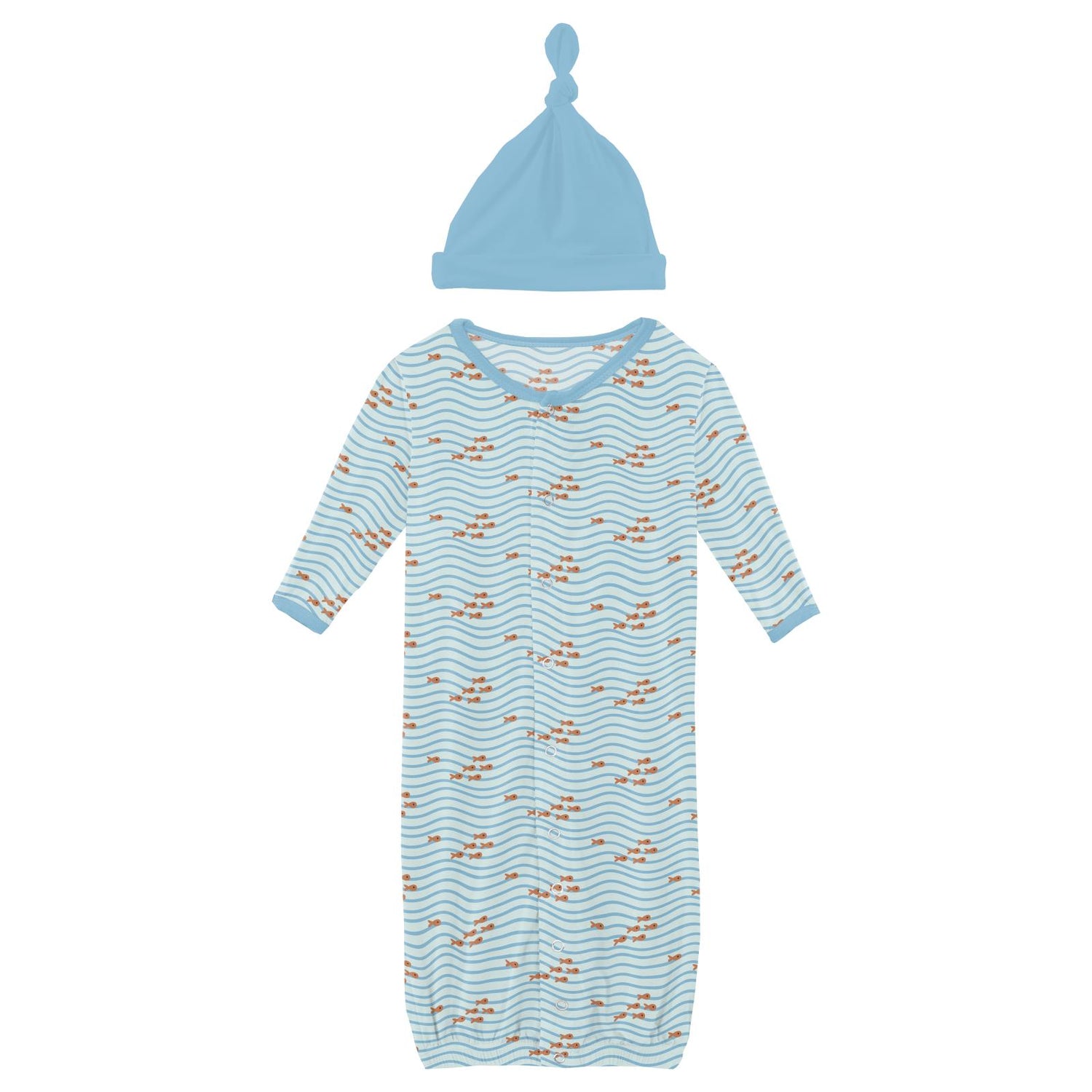 Print Layette Gown Converter & Single Knot Hat Set in Fresh Air Little Fishy (327848)