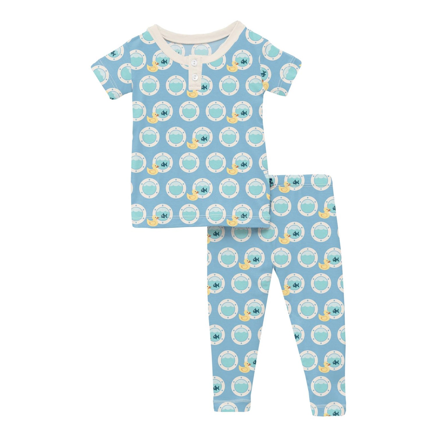 Print Short Sleeve Henley Pajama Set in Seaside Blue Porthole Rubber Ducky (327885)
