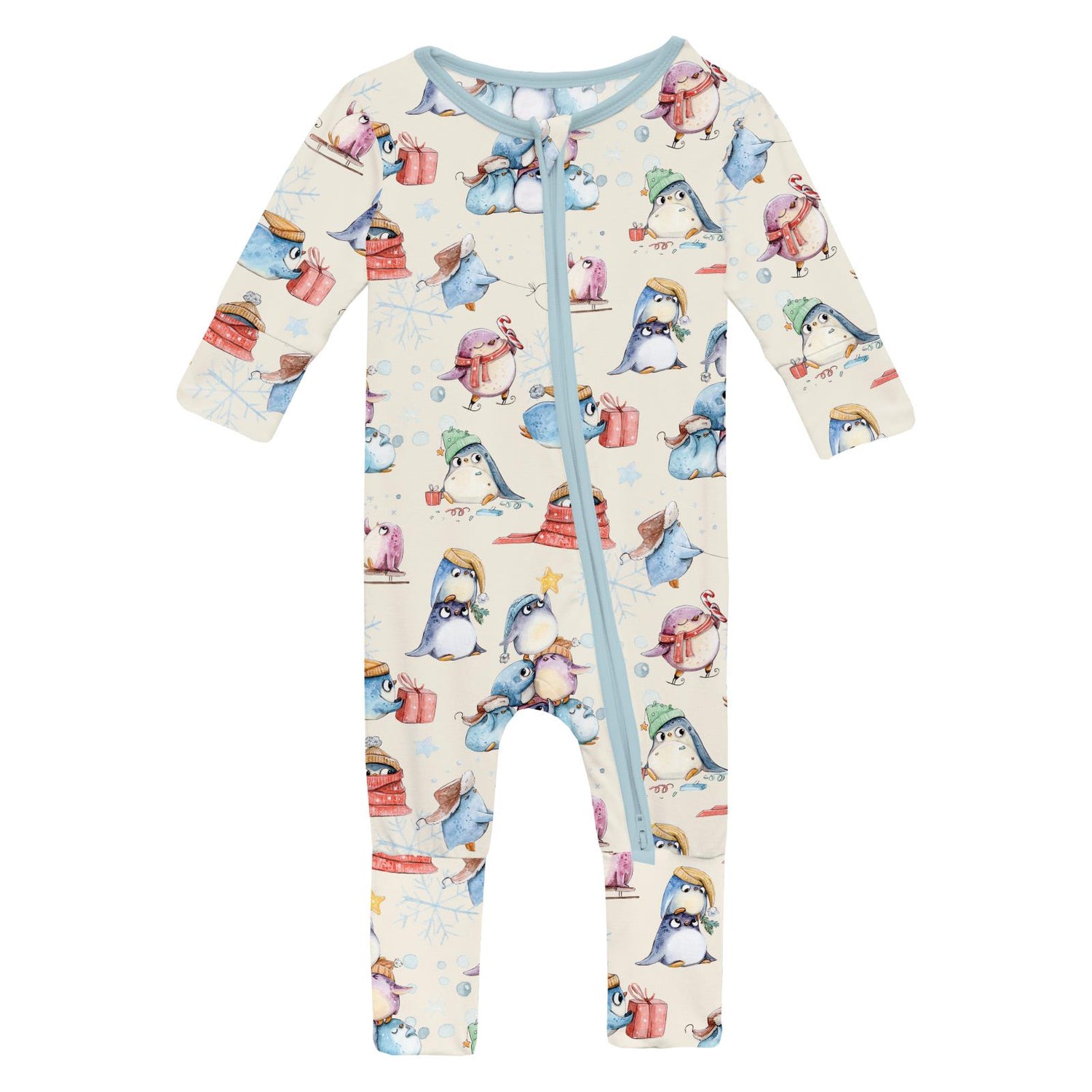 Print Convertible Coverall in Natural Silly Penguins (360276)