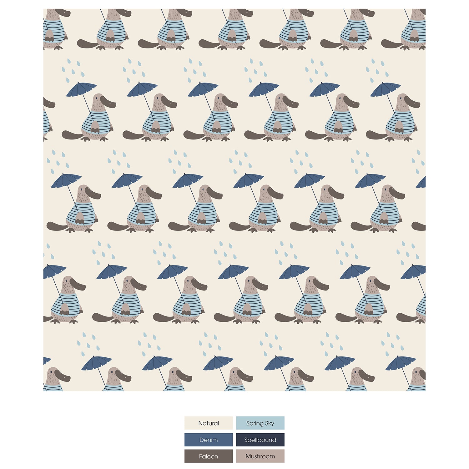 Print Swaddling Blanket in Natural Rainy Day Platypus (378596)