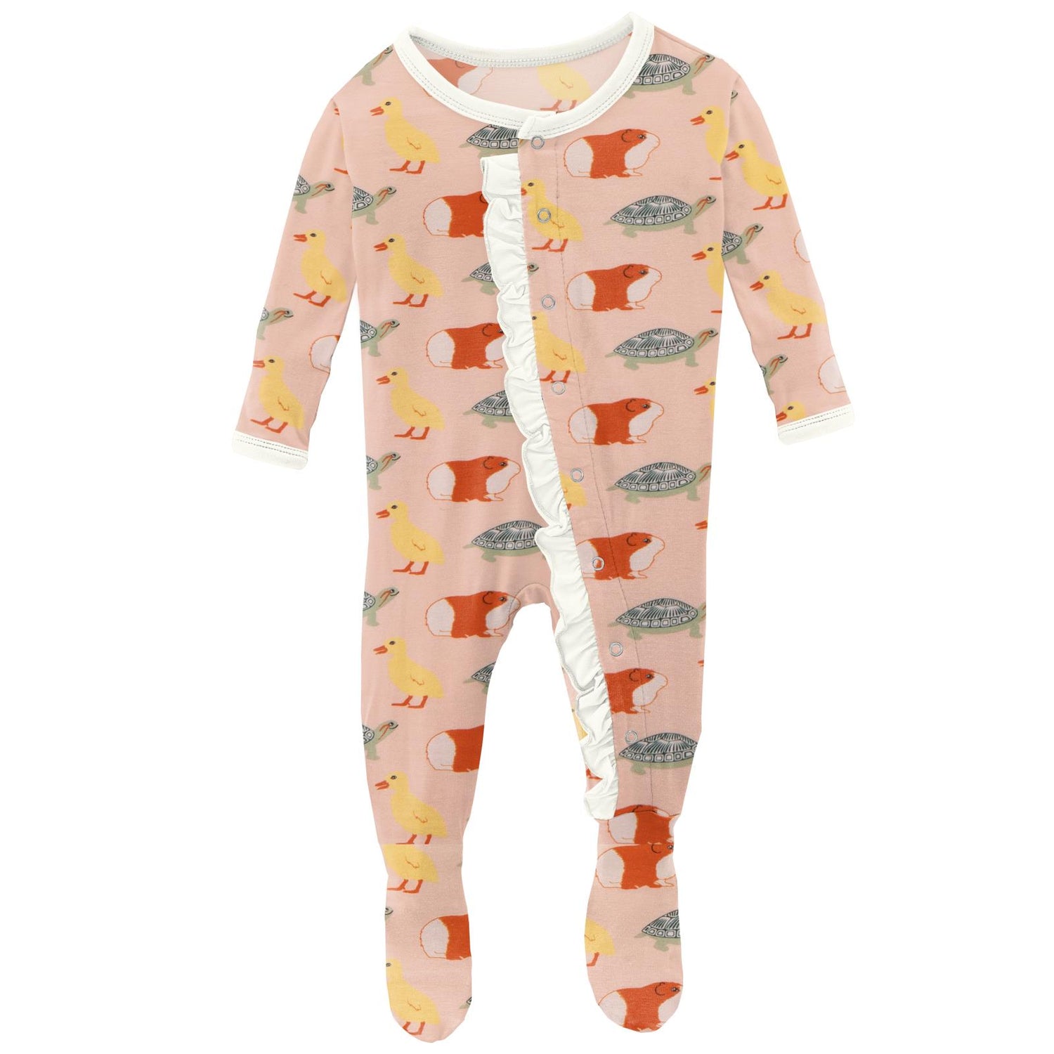 Print Layette Ruffle Footie with Snaps in Peach Blossom Class Pets (154251)