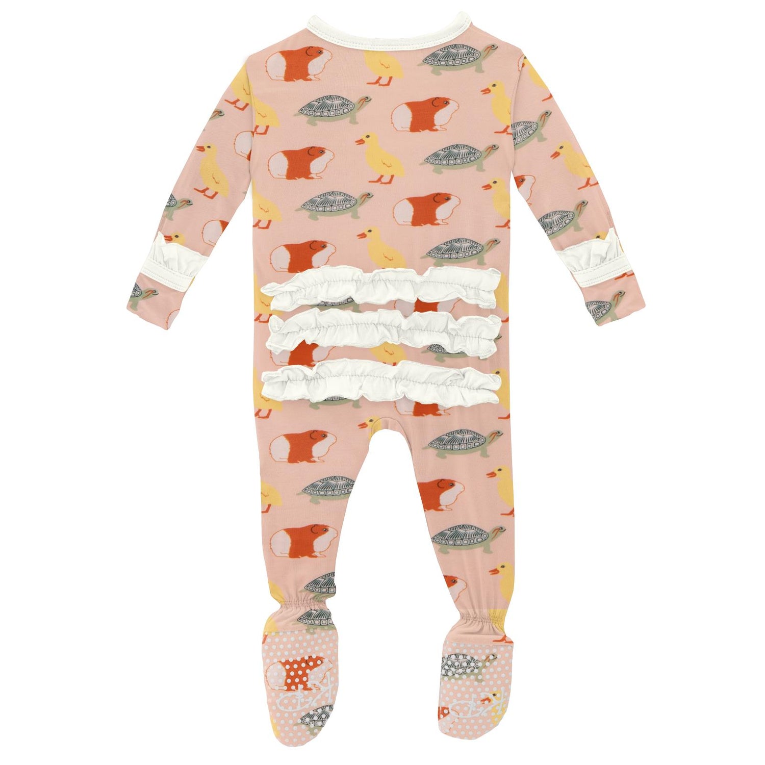 Print Layette Ruffle Footie with Snaps in Peach Blossom Class Pets (154252)