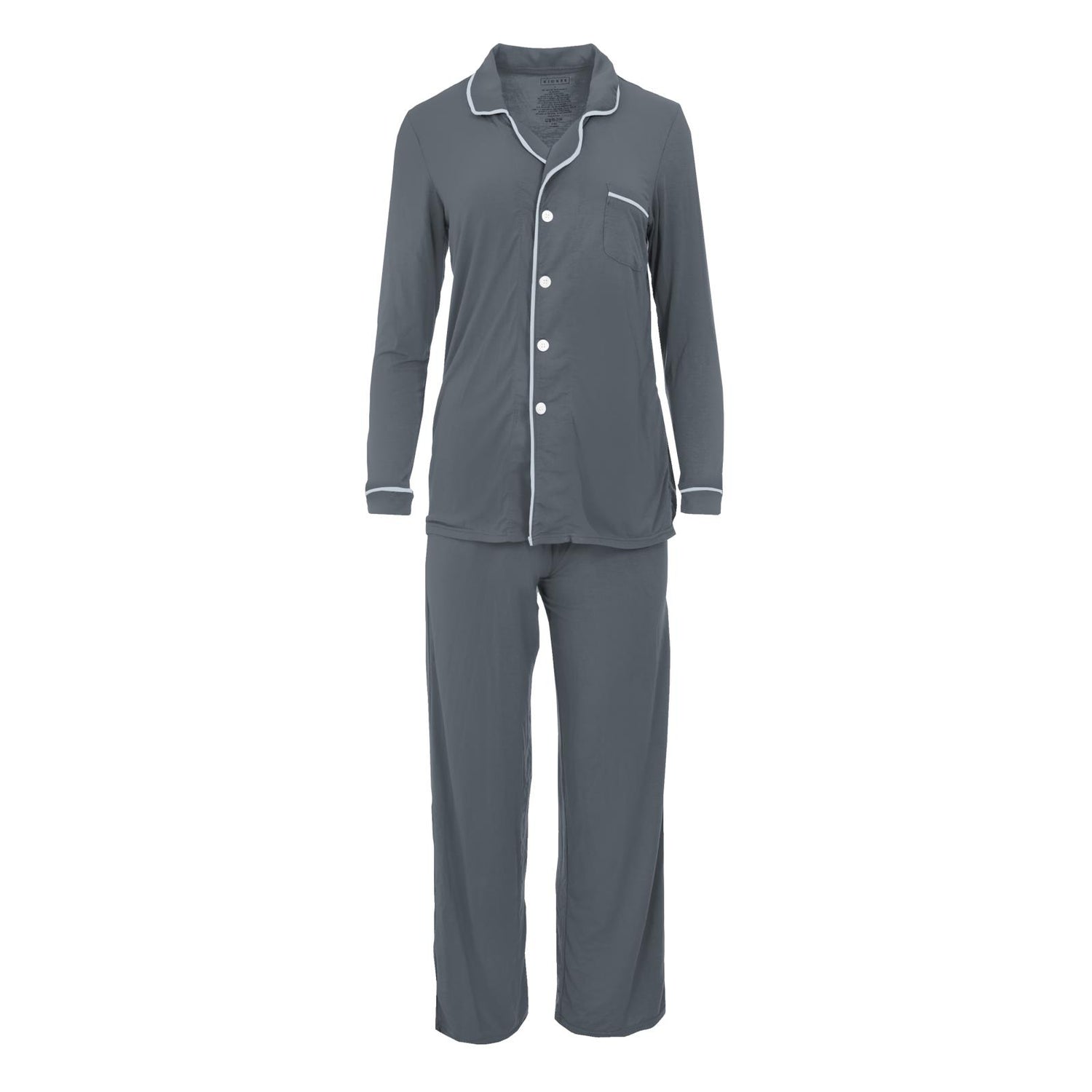 Women's Long Sleeved Collared Pajama Set in Slate with Illusion Blue (154537)