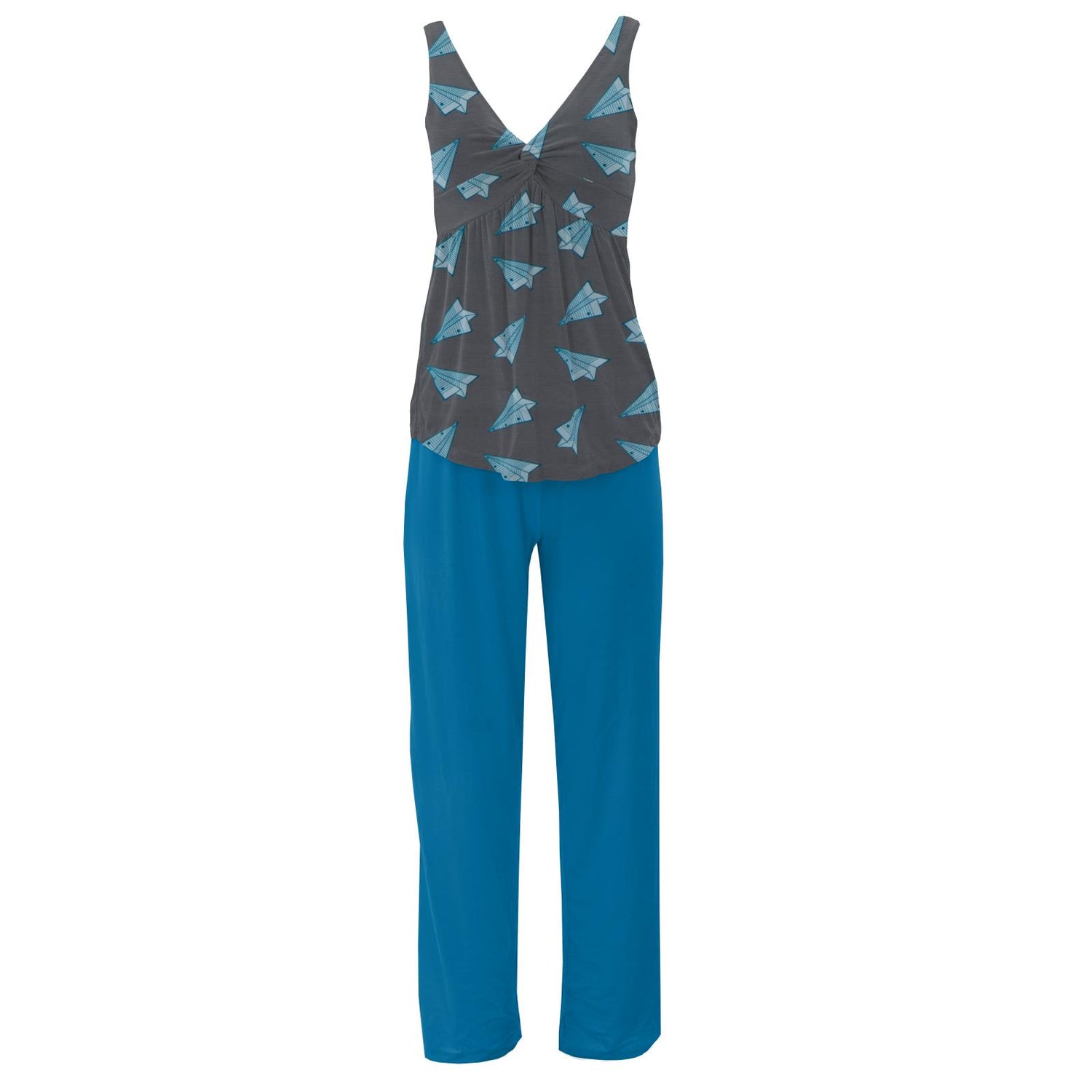 Women's Print Twist Tank and Pajama Pants Set in Lined Paper Airplanes (154929)