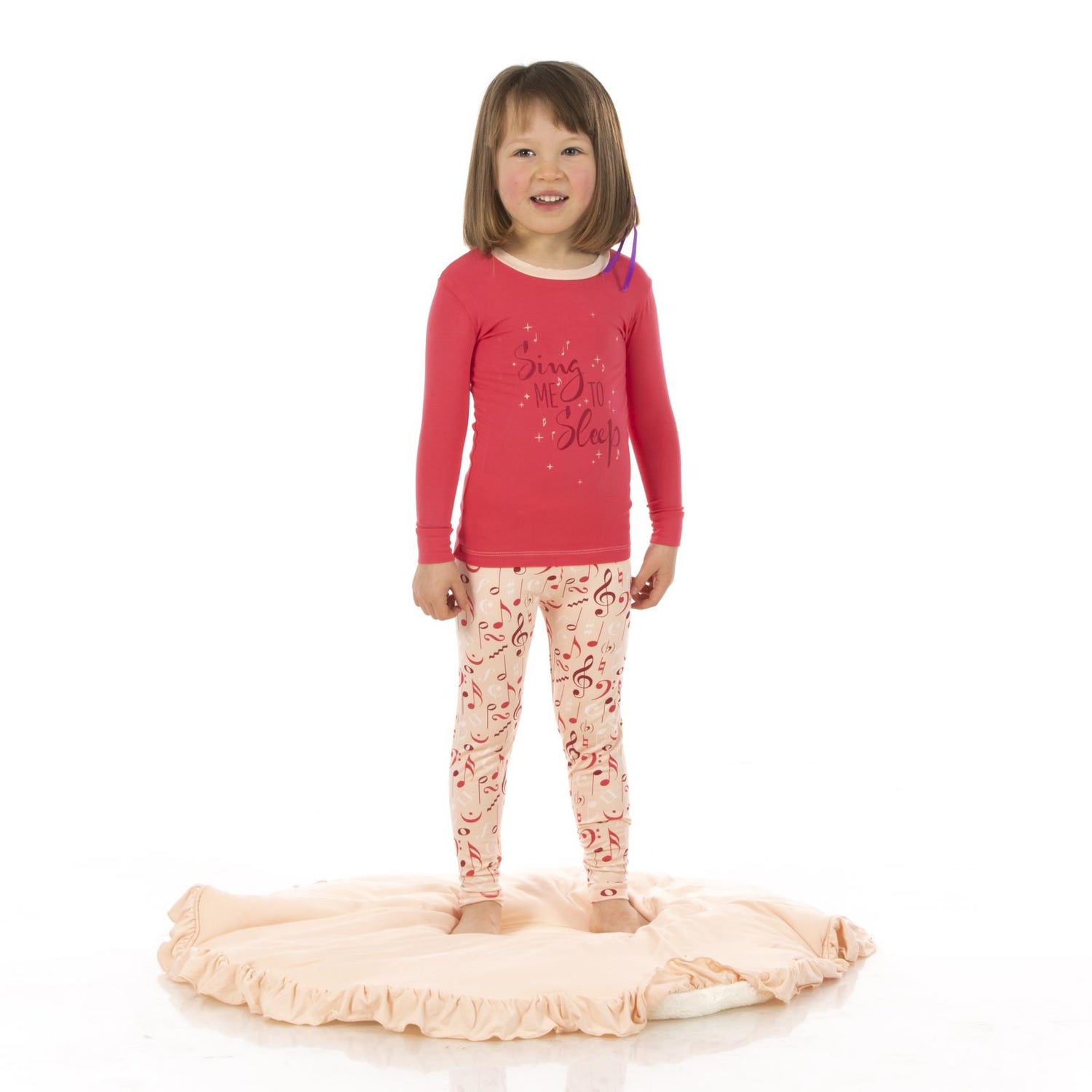 Long Sleeve Graphic Tee Pajama Set in Peach Blossom Music Class (153578)