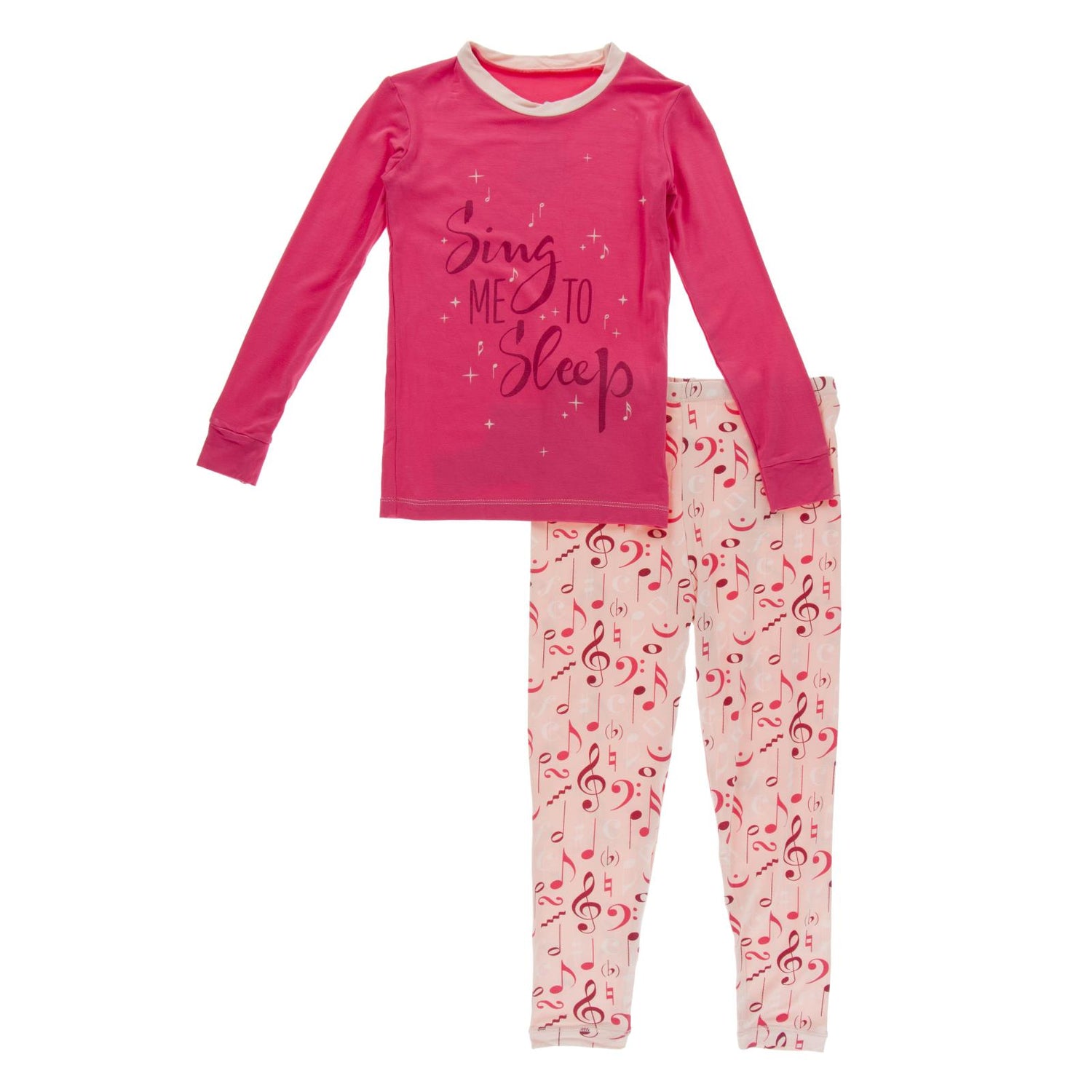 Long Sleeve Graphic Tee Pajama Set in Peach Blossom Music Class (153579)