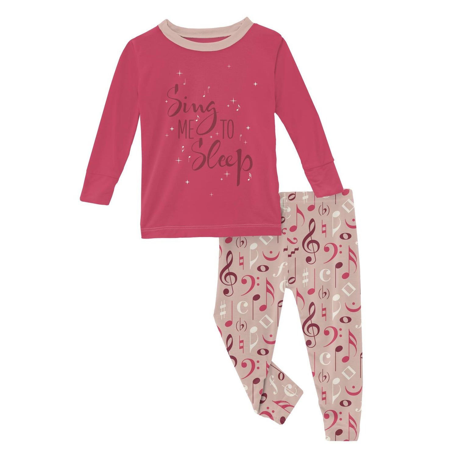 Long Sleeve Graphic Tee Pajama Set in Peach Blossom Music Class (153591)