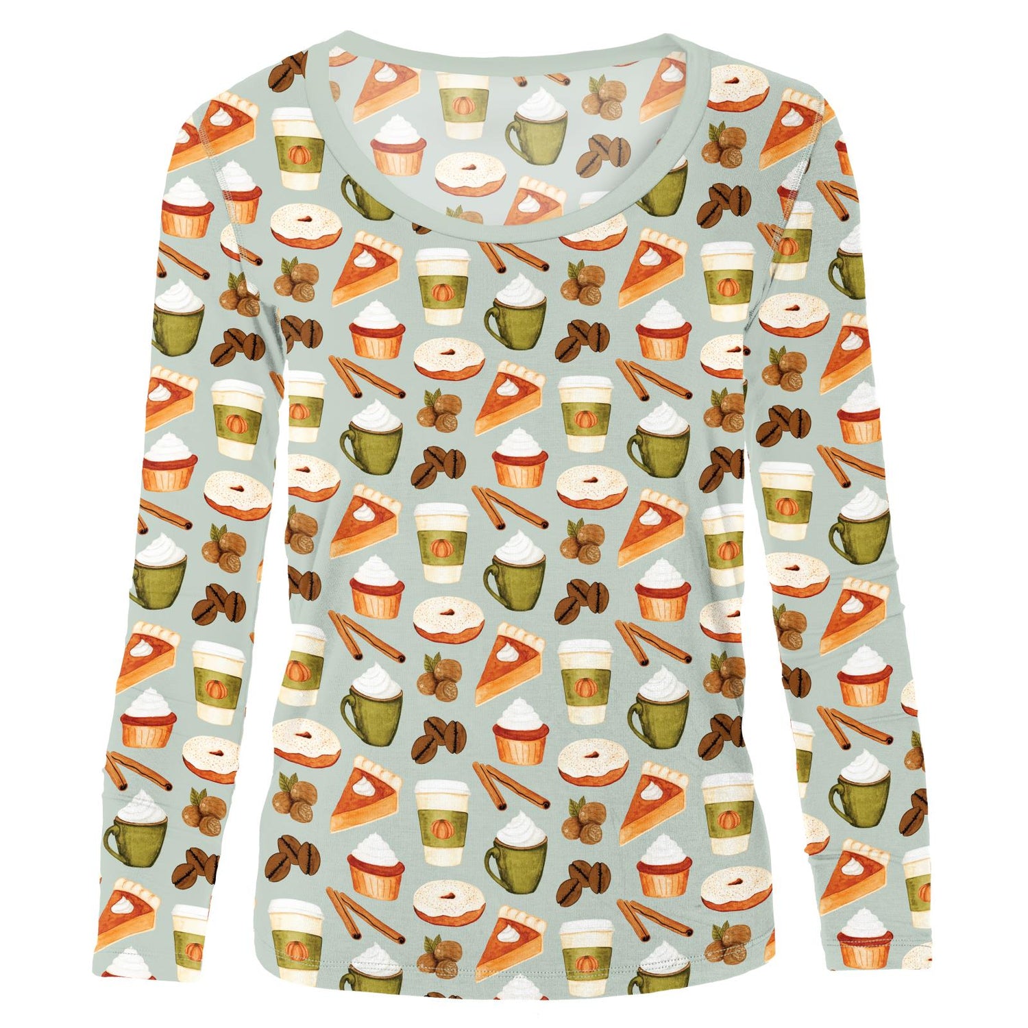 Women's Print Long Sleeve Scoop Neck Tee in Aloe Pumpkin Spice (334234)