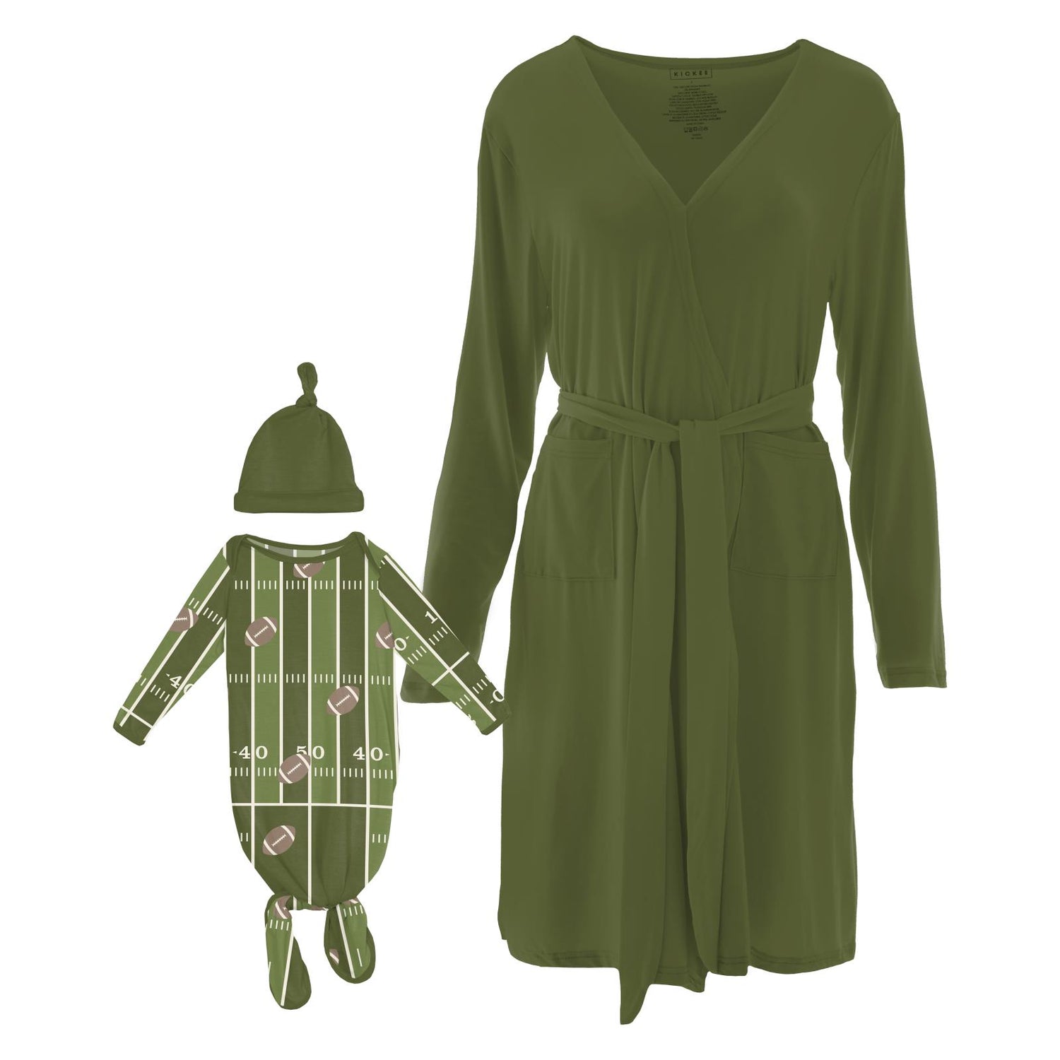 Women's Print Mid-Length Lounge Robe & Knotted Layette Gown Set in Pesto Football (334367)