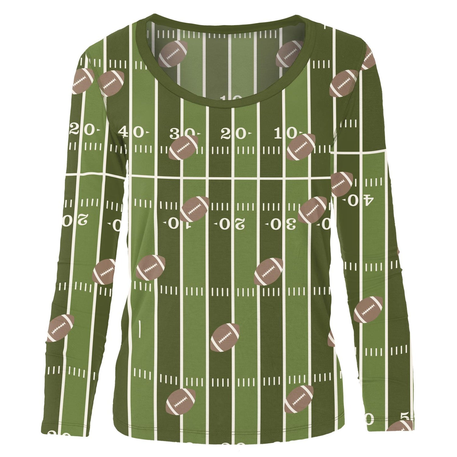Women's Print Long Sleeve Scoop Neck Tee in Pesto Football (334360)