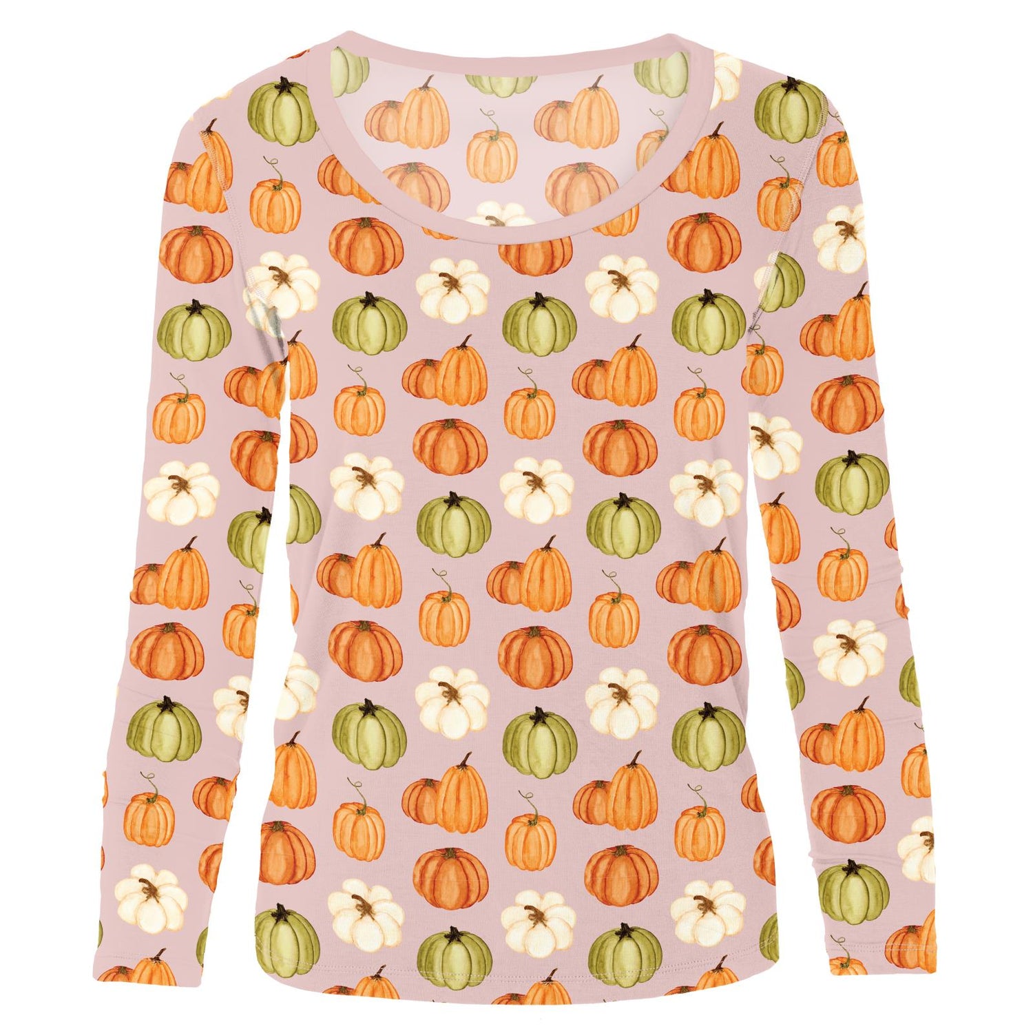 Women's Print Long Sleeve Scoop Neck Tee in Baby Rose Pumpkin Patch (334374)