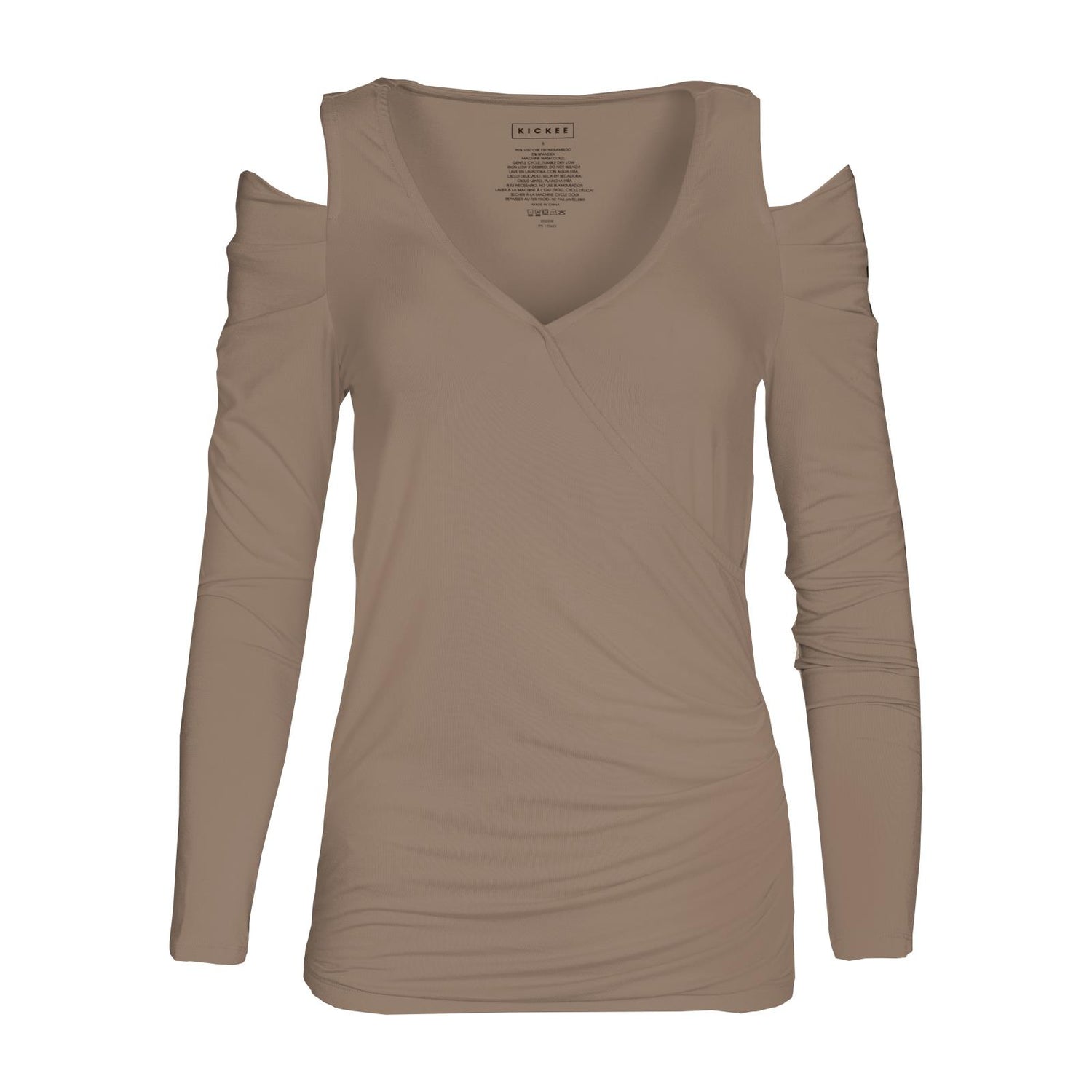 Women's Long Sleeve Open-Shoulder Kimono Tee in Portabella (334414)