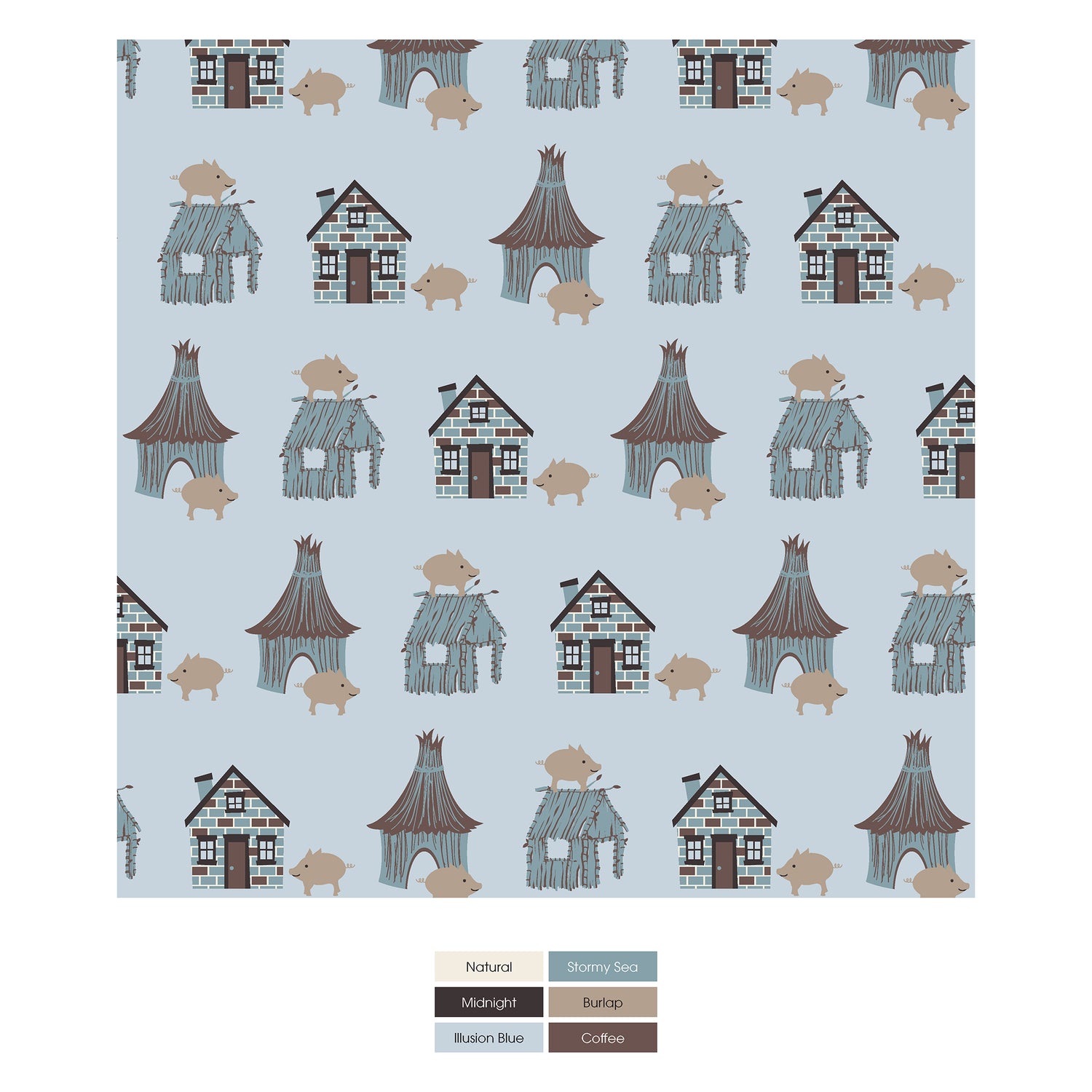 Print Long Sleeve Raglan Romper in Illusion Blue Three Little Pigs (296158)