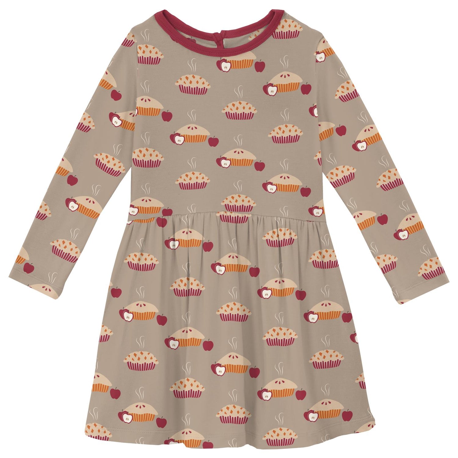 Print Long Sleeve Twirl Dress with Pockets in Fall Pies (338711)