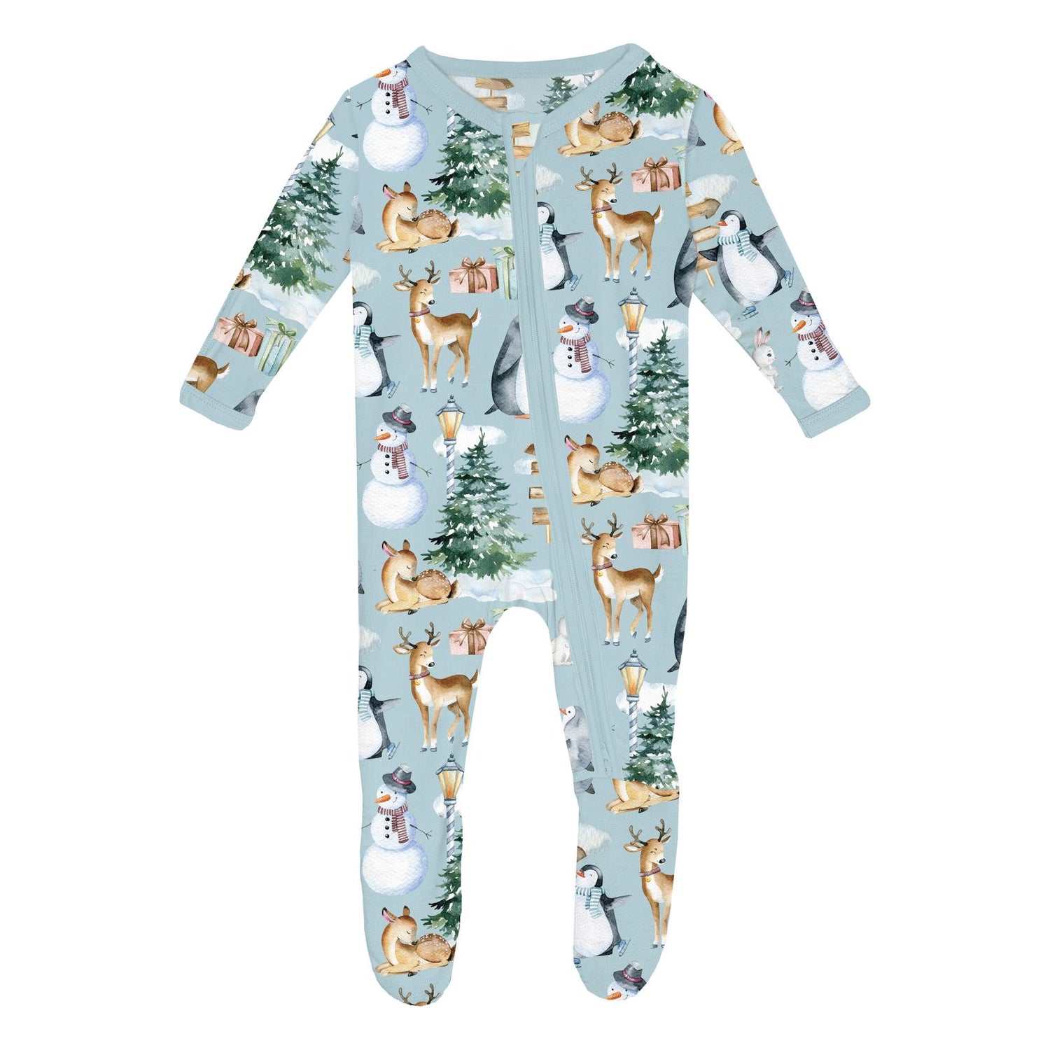 Print Footie with 2 Way Zipper in Spring Sky Winter Woodland (370906)