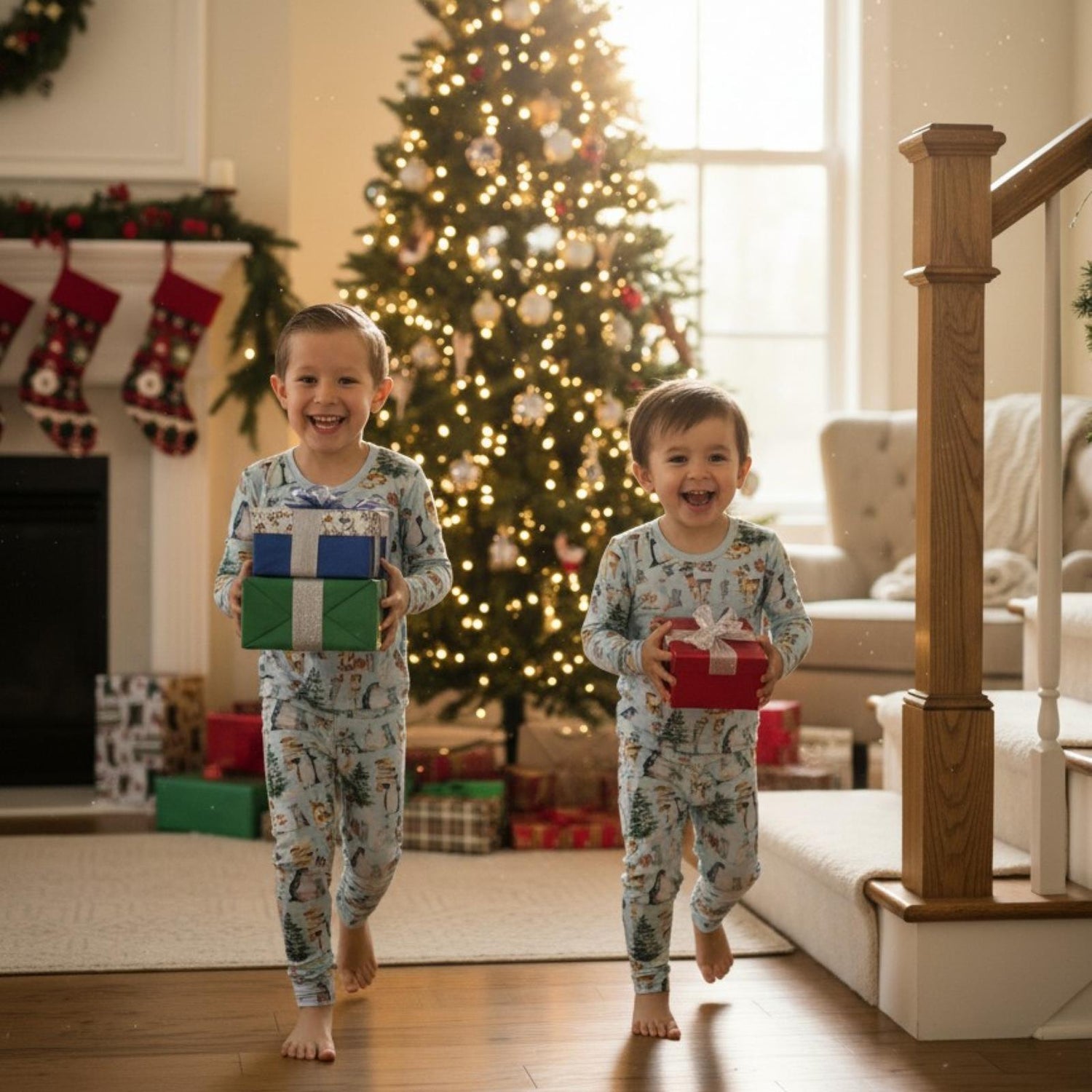 Print Long Sleeve Pajama Set in Spring Sky Winter Woodland (370916)