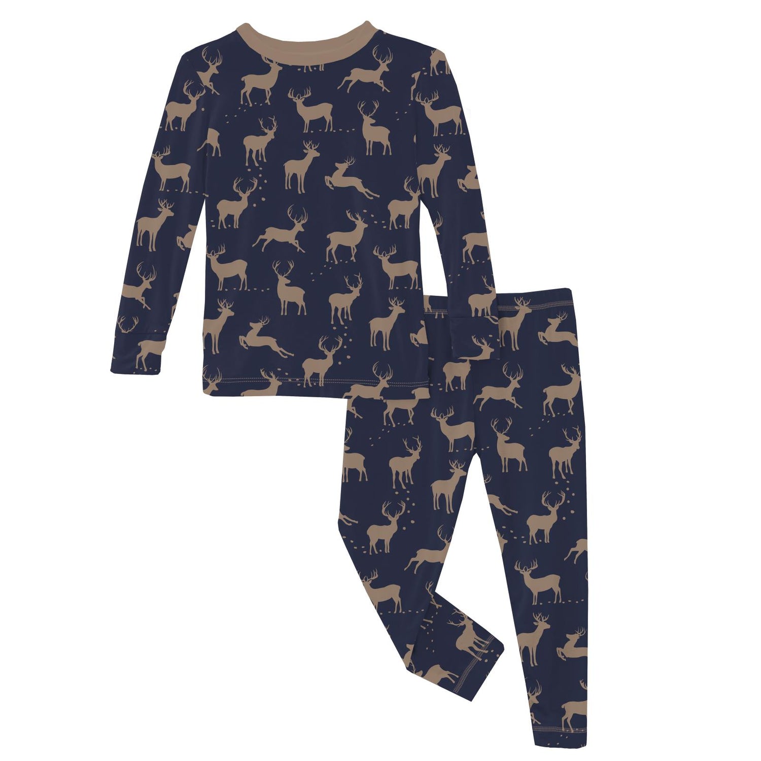 Print Long Sleeve Pajama Set in Peacoat Elk (370922)