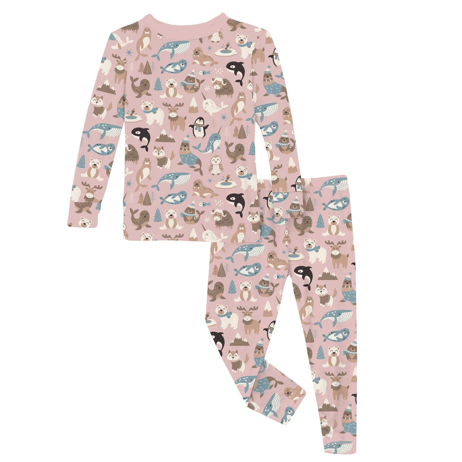 Print Long Sleeve Pajama Set in Baby Rose Arctic Animals (370923)