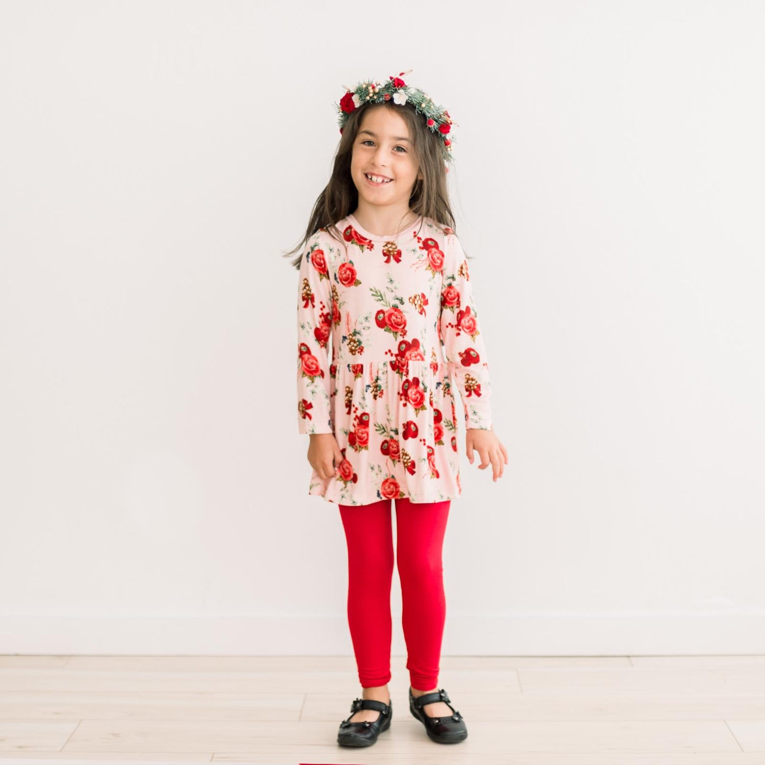 Print Long Sleeve Playtime Outfit Set in Baby Rose Holiday Floral (343751)