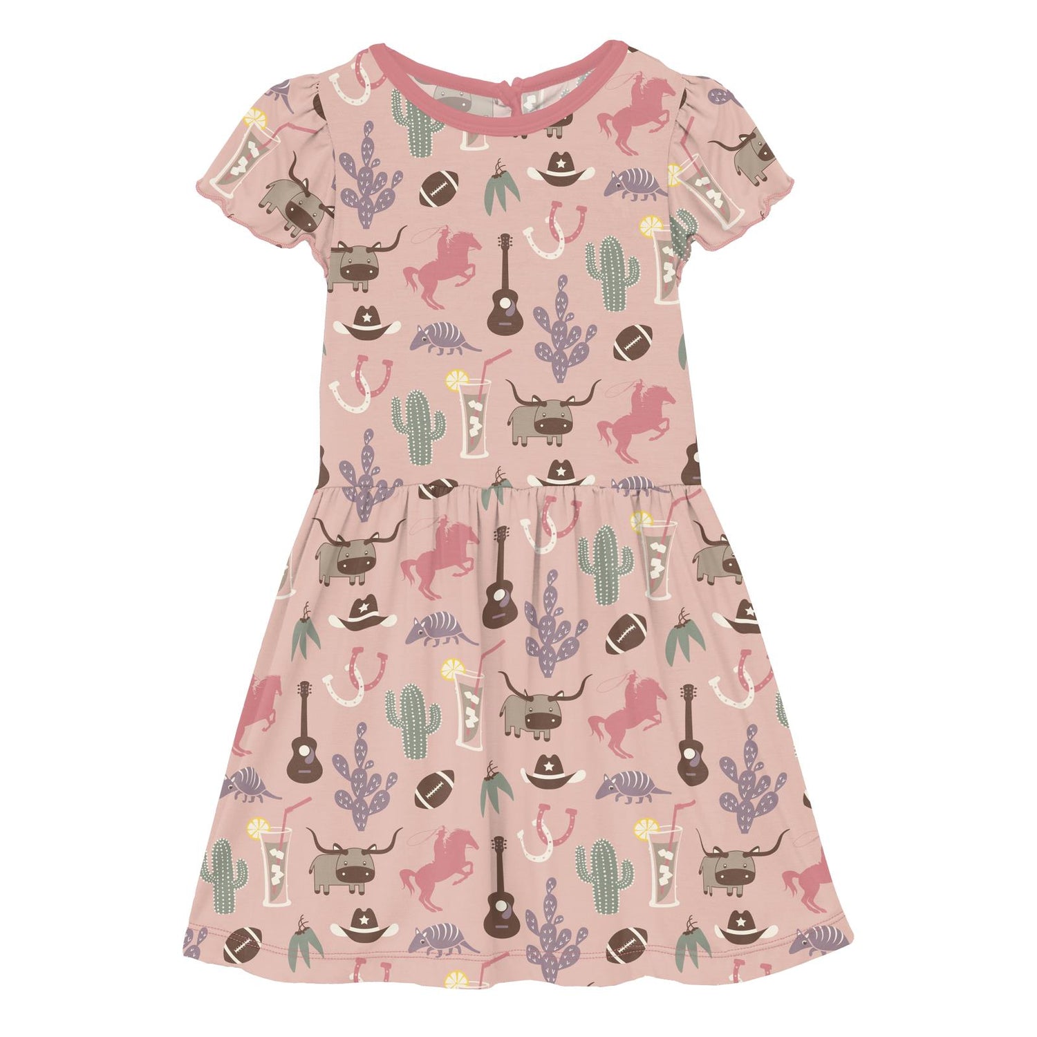 Print Flutter Sleeve Twirl Dress in Peach Blossom Rodeo (270388)