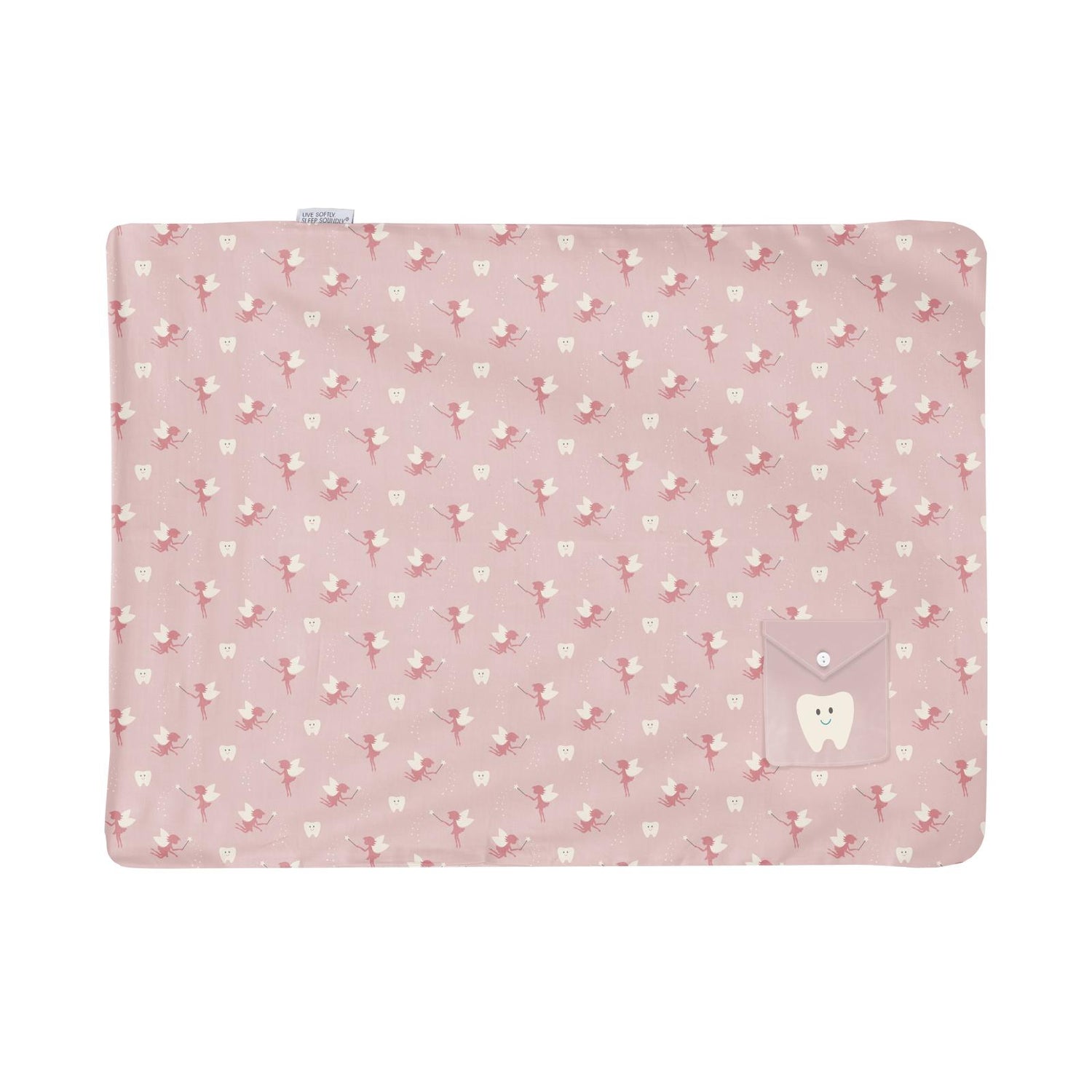 Print Foldover Pillowcase with Tooth Pouch in Baby Rose Tooth Fairy