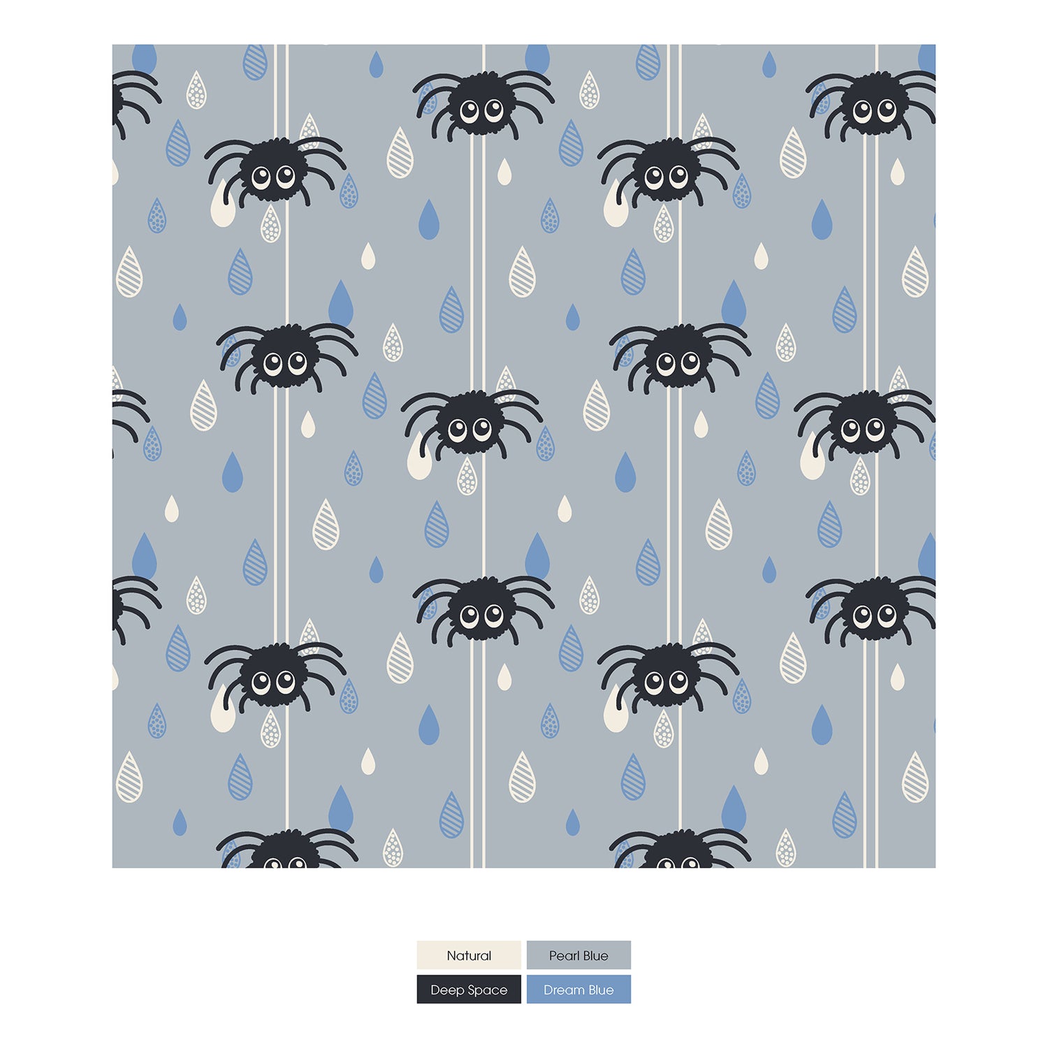 Print Lightweight Drawstring Shorts in Pearl Blue Itsy Bitsy Spider