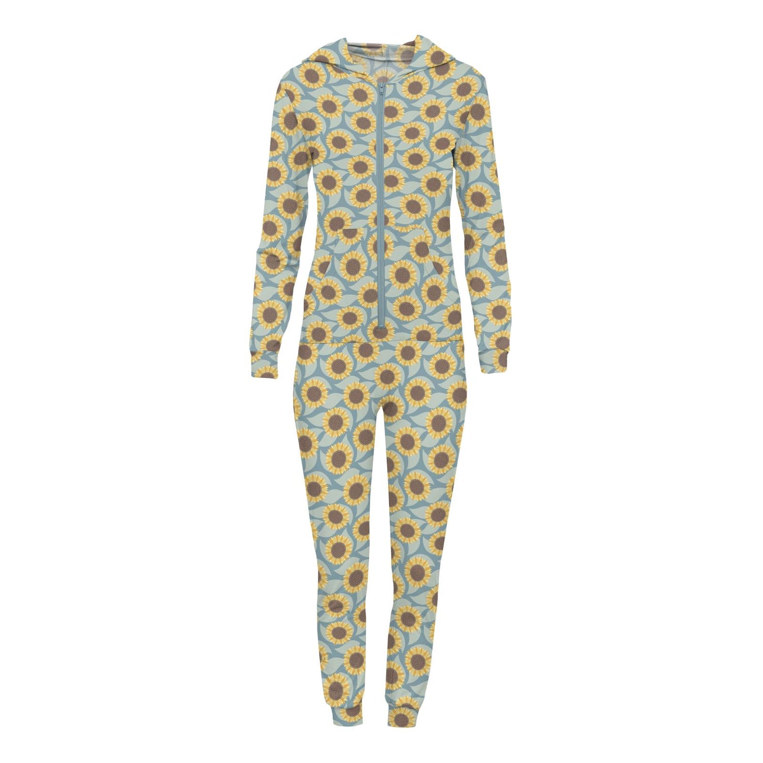 Women's Print Long Sleeve Jumpsuit with Hood in Stormy Sea Sunflower (334641)