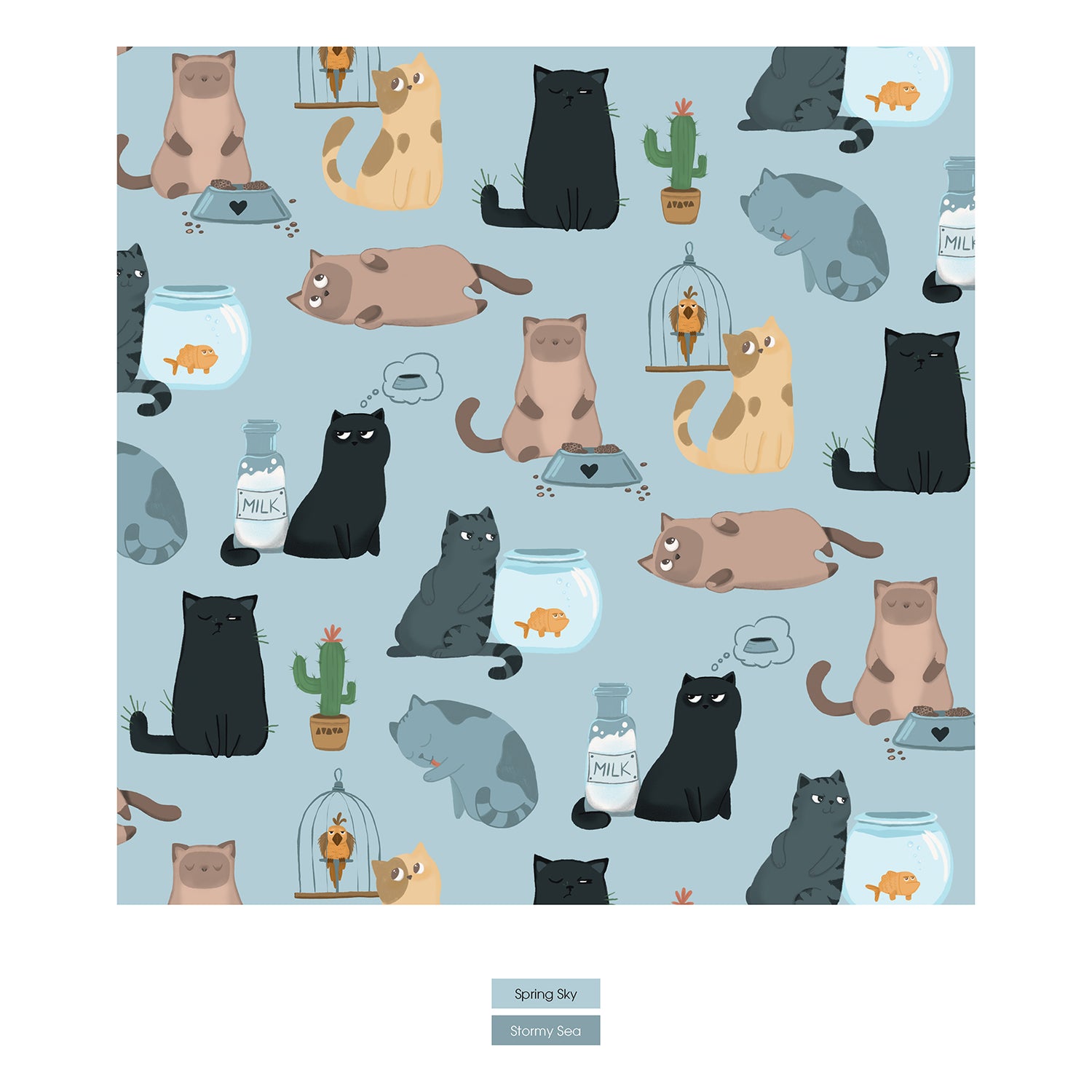 Women's Print Long Sleeve Collared Pajama Set in Spring Sky House Cats (355380)