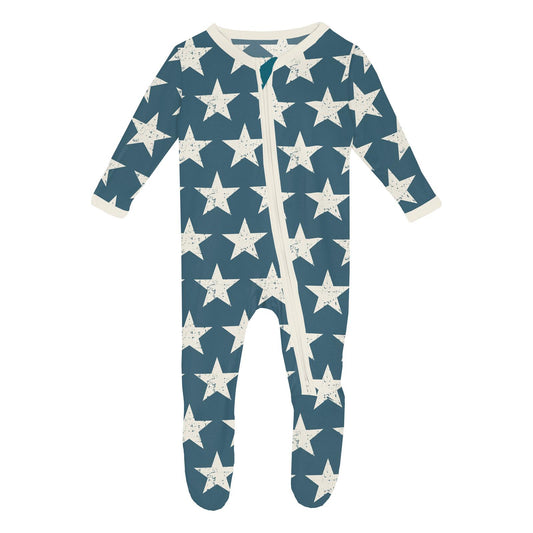 Print Footie with 2 Way Zipper in Vintage Stars (324907)
