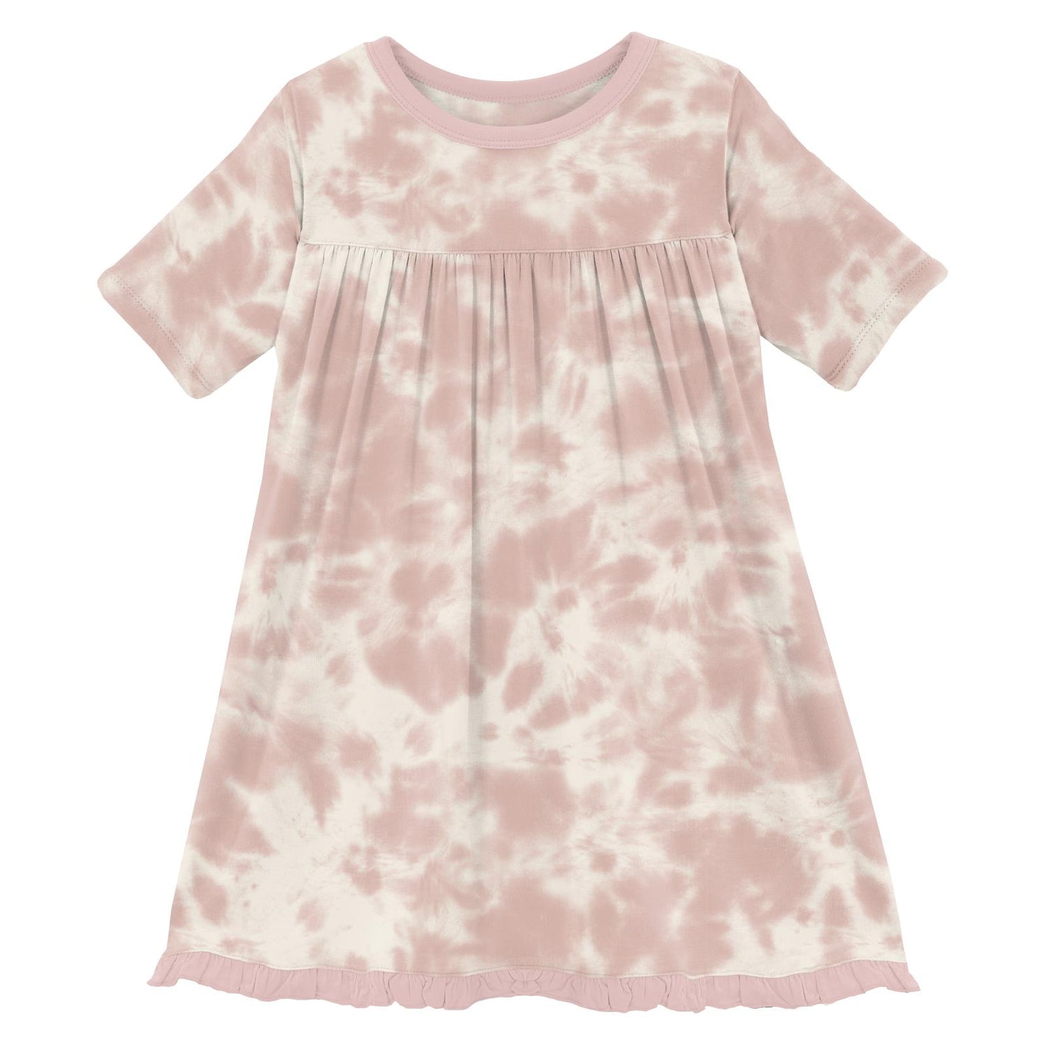Print Short Sleeve Swing Dress in Baby Rose Tie Dye (245456)