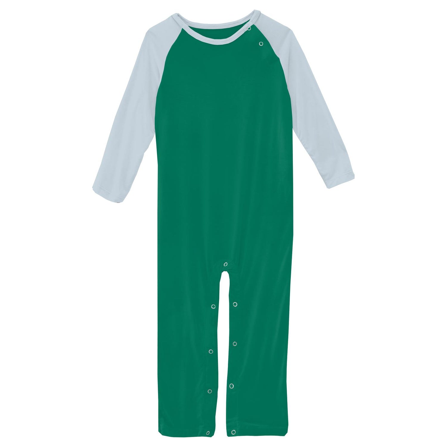 Long Sleeve Raglan Romper in Leaf with Illusion Blue (292132)
