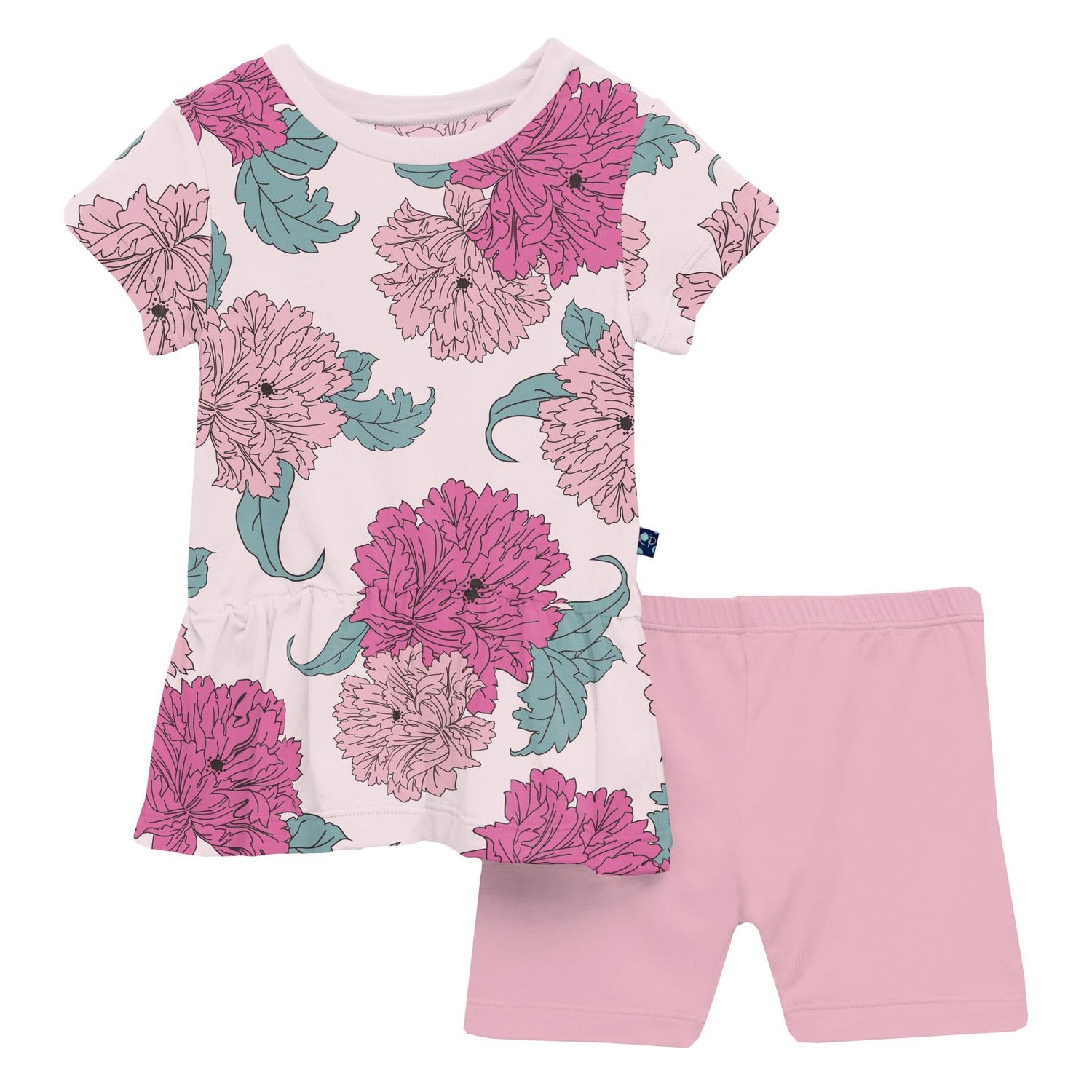 Print Short Sleeve Playtime Outfit Set in Shrinking Violet Peonies (336230)