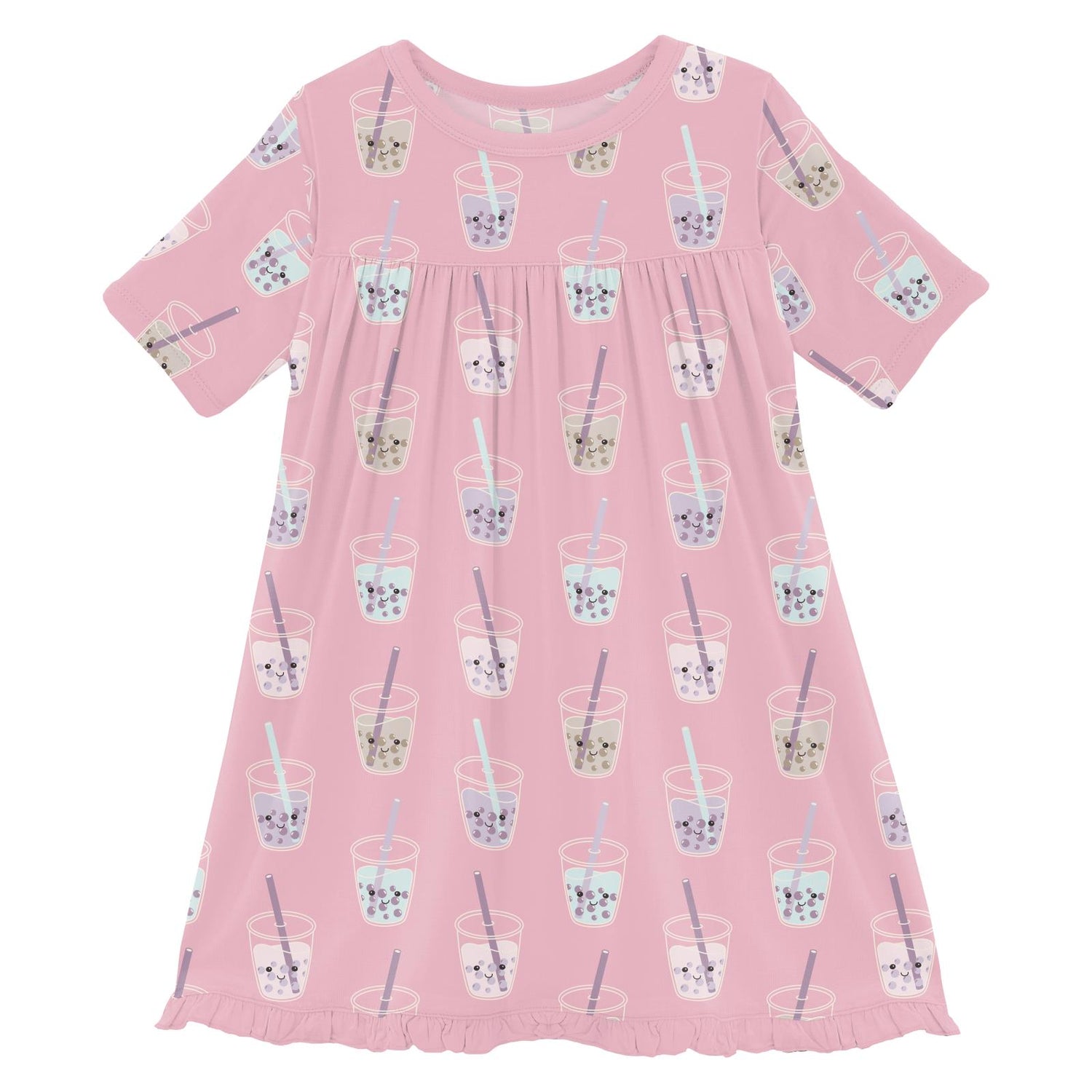 Print Short Sleeve Swing Dress in Cake Pop Boba (336256)