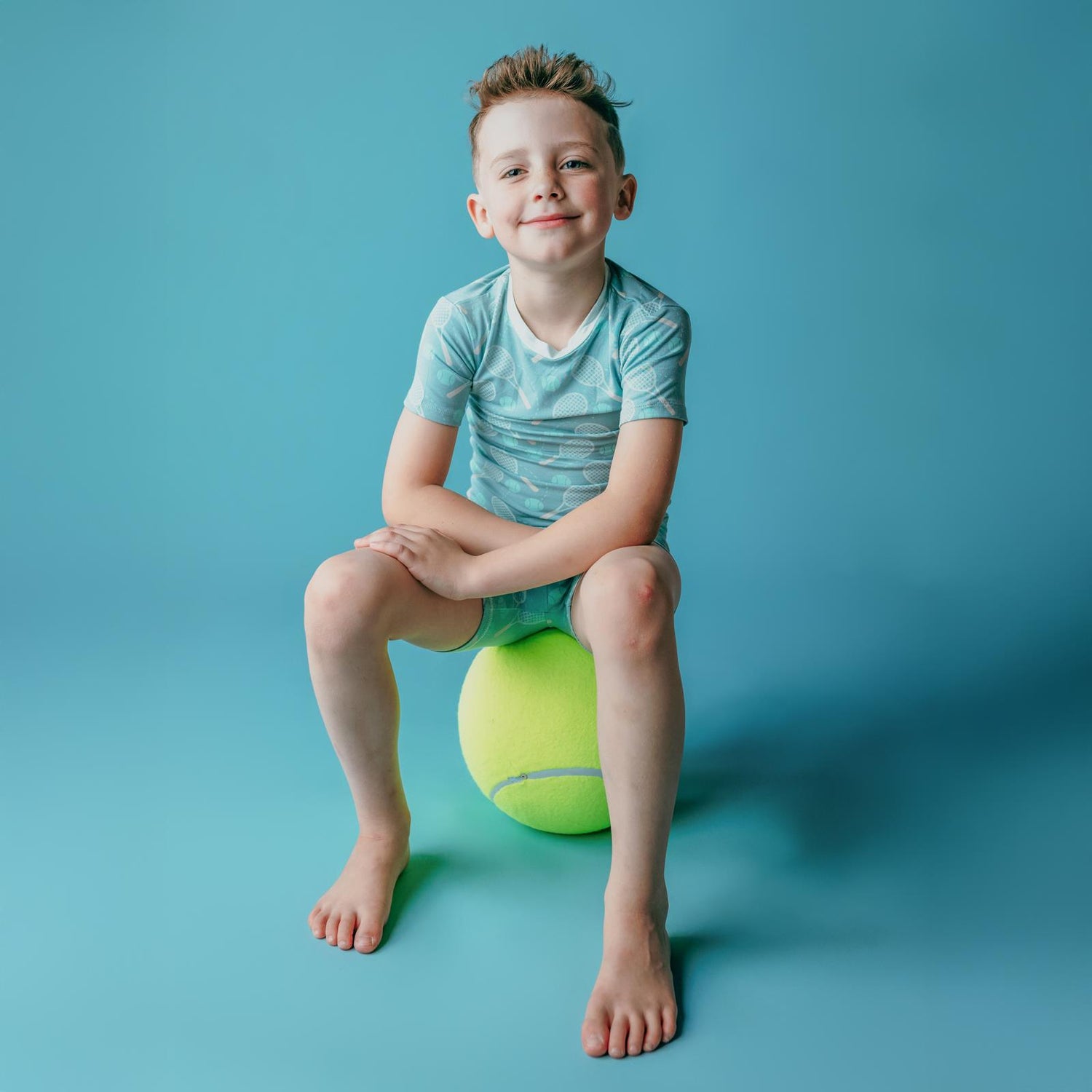 Print Short Sleeve Pajama Set with Shorts in Jade Tennis (336359)