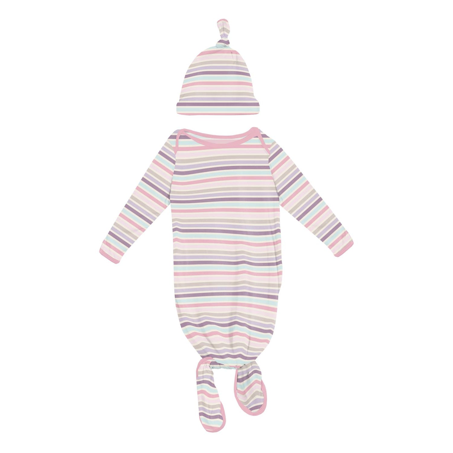 Print Knotted Layette Gown & Hat Set in Ice Cream Stripe (336746)