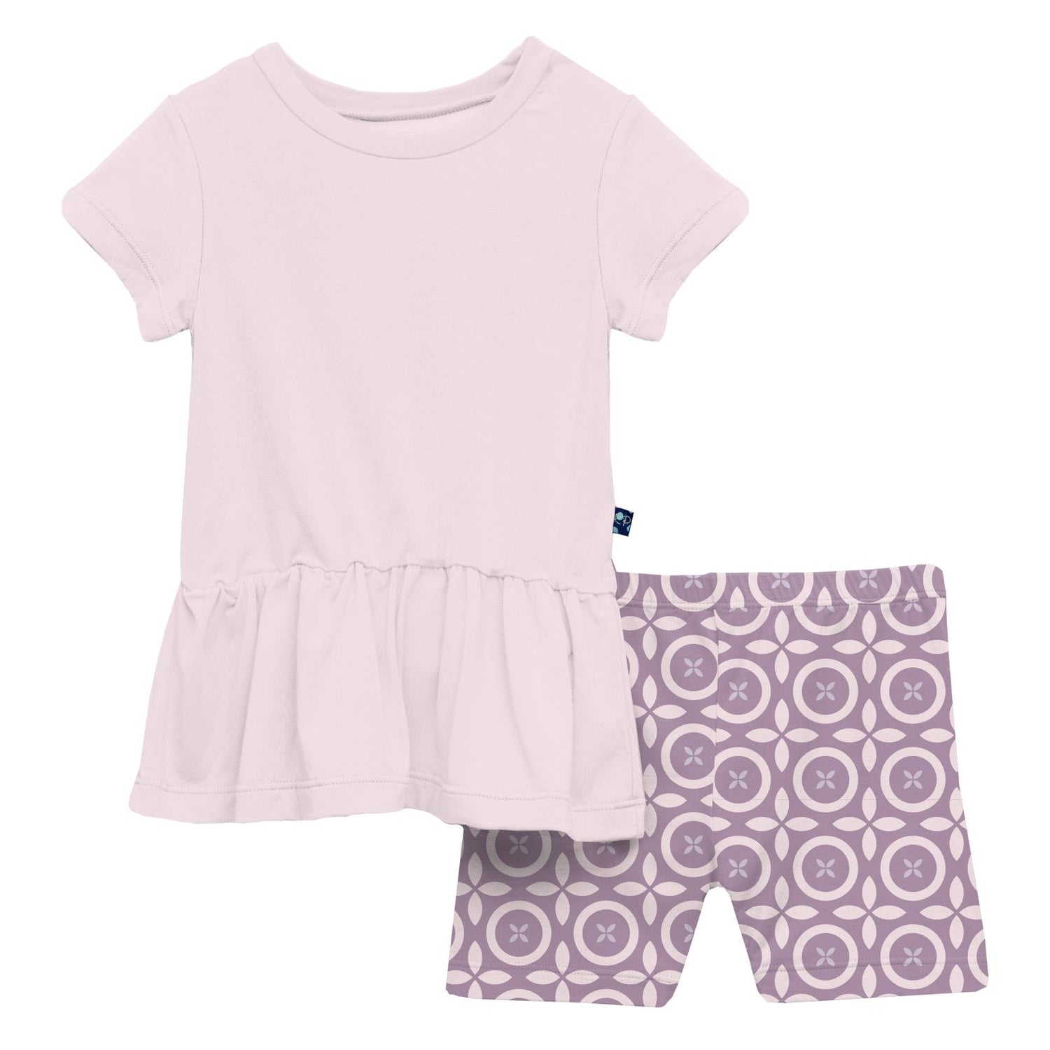 Print Short Sleeve Playtime Outfit Set in Lavender Flower Lattice (336864)