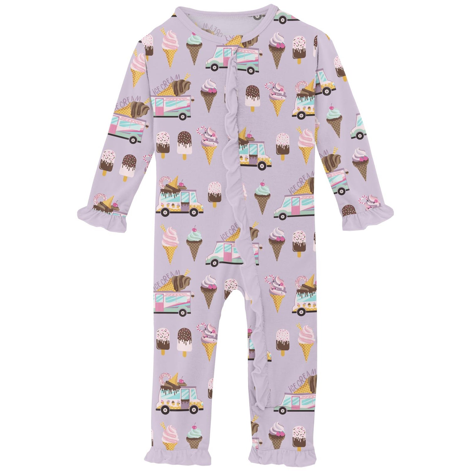 Print Layette Ruffle Coverall with 2 Way Zipper in Thistle Ice Cream Truck (337395)
