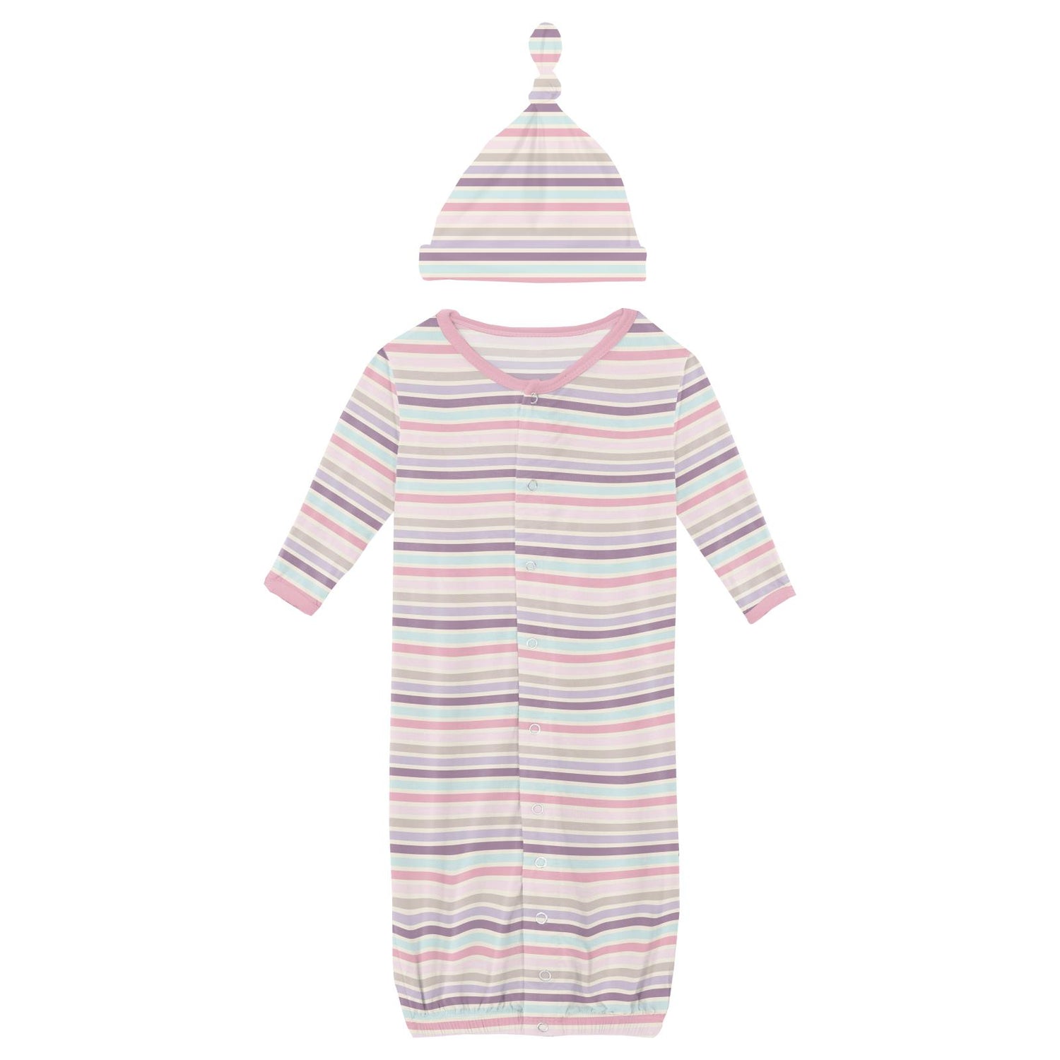 Print Layette Gown Converter & Single Knot Hat Set in Ice Cream Stripe (337479)