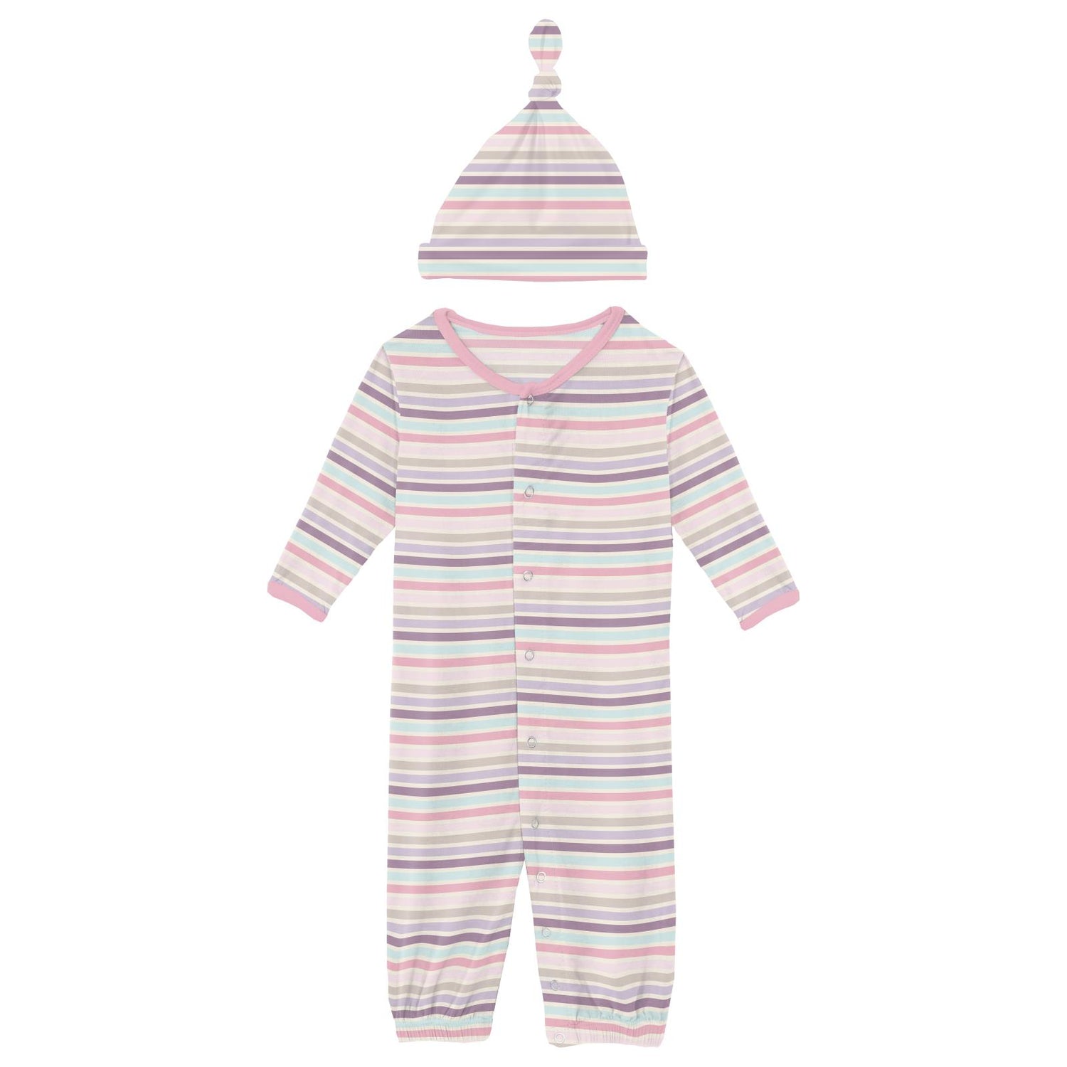 Print Layette Gown Converter & Single Knot Hat Set in Ice Cream Stripe (337747)