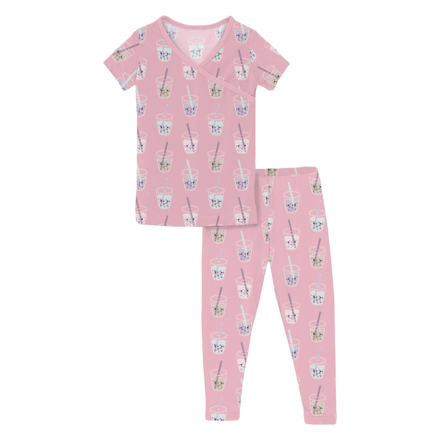 Print Short Sleeve Kimono Pajama Set in Cake Pop Boba (337802)