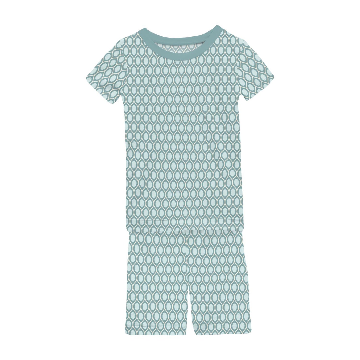 Print Short Sleeve Pajama Set with Shorts in Jade Wavy Lattice (337839)