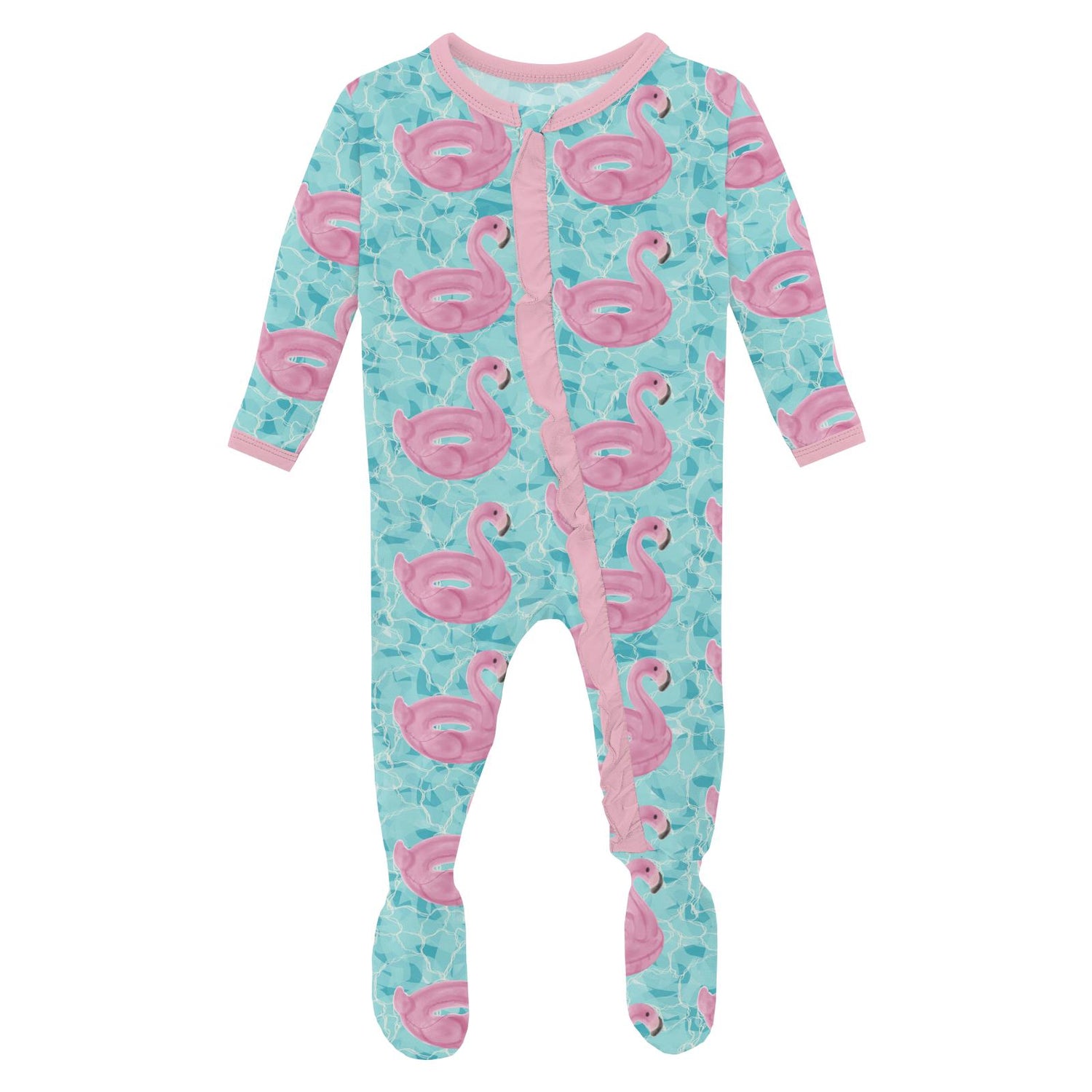Print Layette Ruffle Footie with 2 Way Zipper in Pool Party (337967)