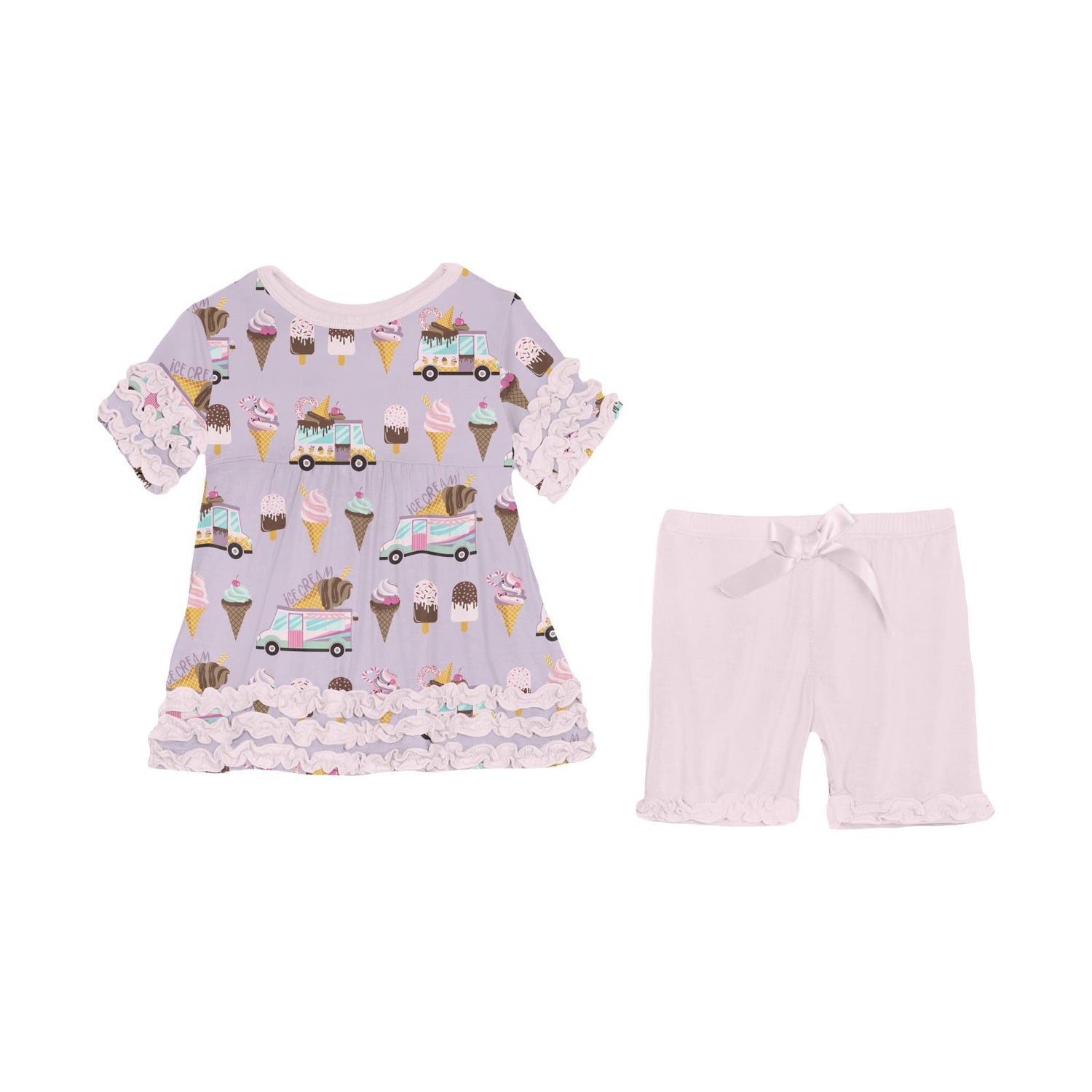 Print Short Sleeve Babydoll Outfit Set with Shorts in Thistle Ice Cream Truck (338029)
