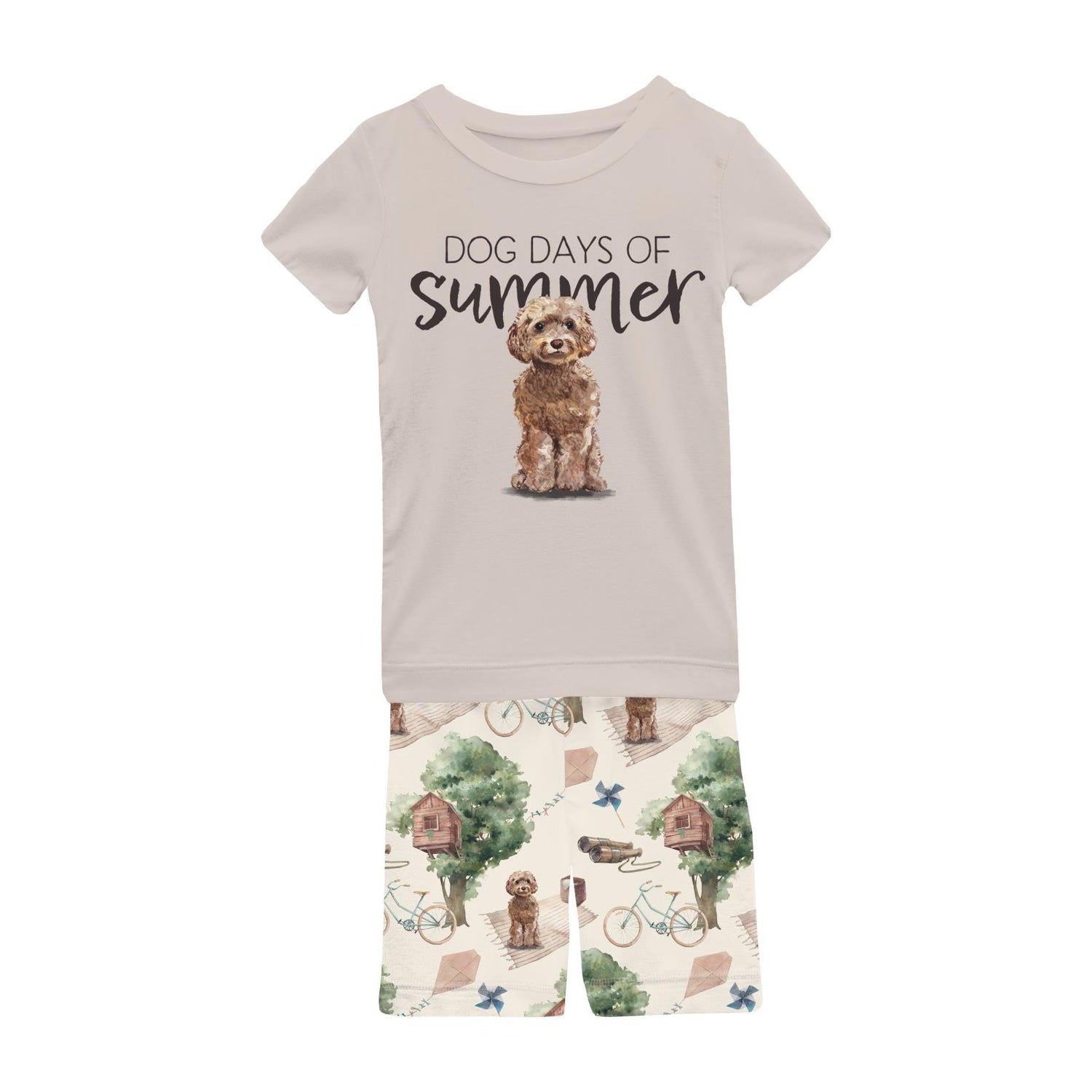 Short Sleeve Graphic Tee Pajama Set with Shorts in Natural Tree House (338162)