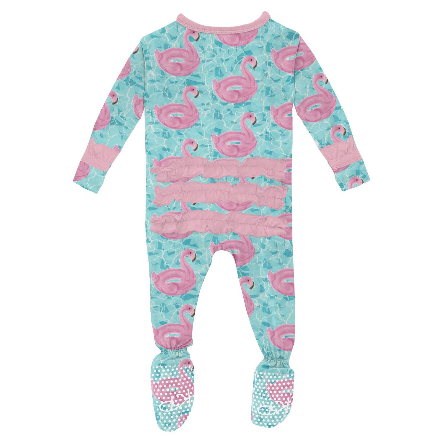 Print Layette Ruffle Footie with 2 Way Zipper in Pool Party (338170)