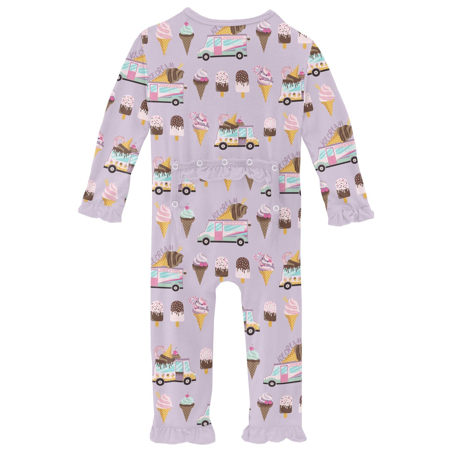 Print Layette Ruffle Coverall with 2 Way Zipper in Thistle Ice Cream Truck (338235)