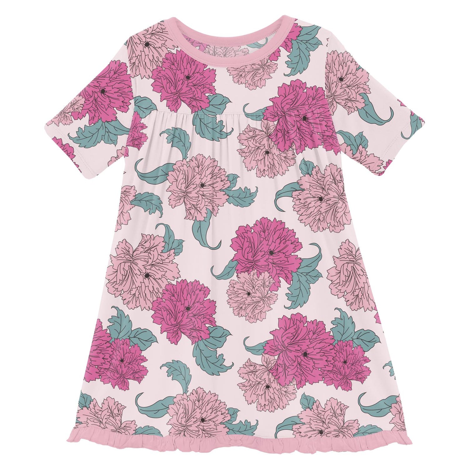 Print Short Sleeve Swing Dress in Shrinking Violet Peonies (338290)