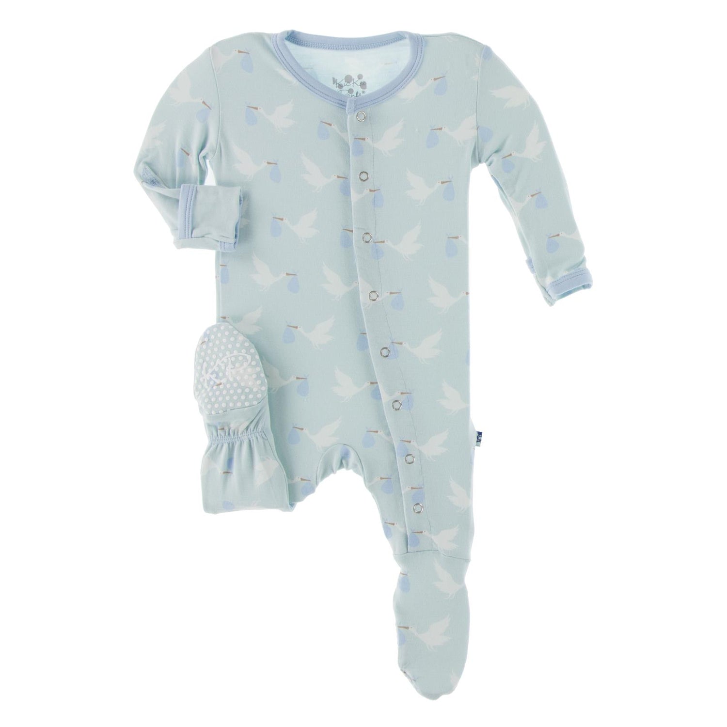 Print Footie with Snaps in Spring Sky Stork (209790)