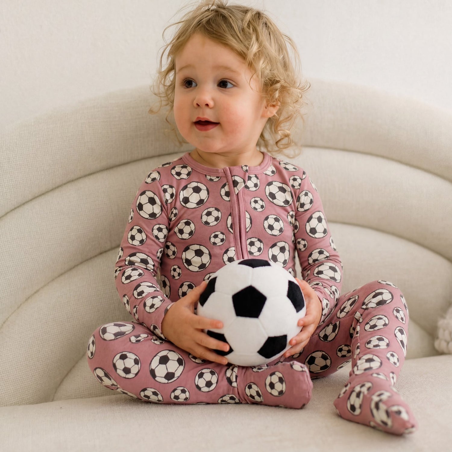 Print Footie with 2 Way Zipper in Desert Rose Soccer (380285)