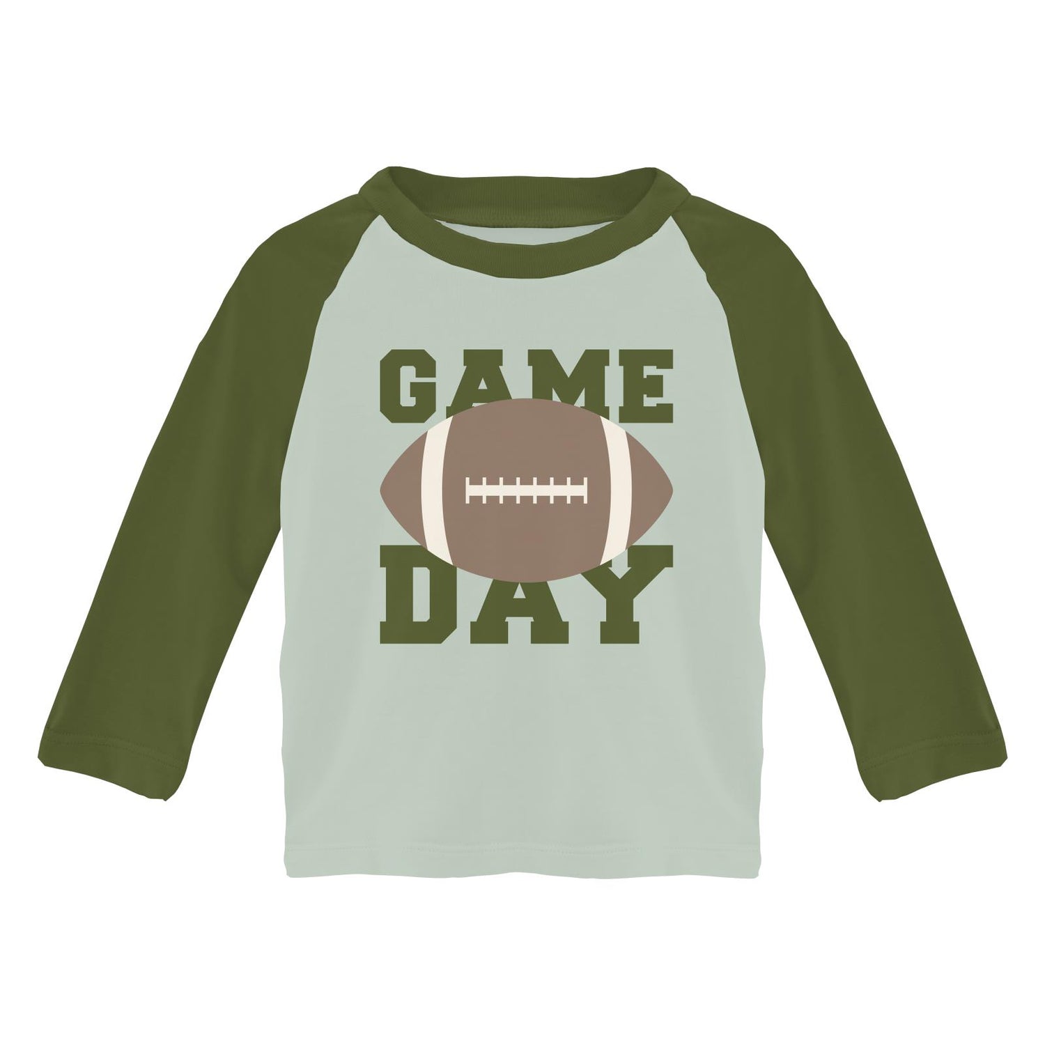 Long Sleeve Crew Neck Graphic Raglan Tee in Aloe Game Day (332407)